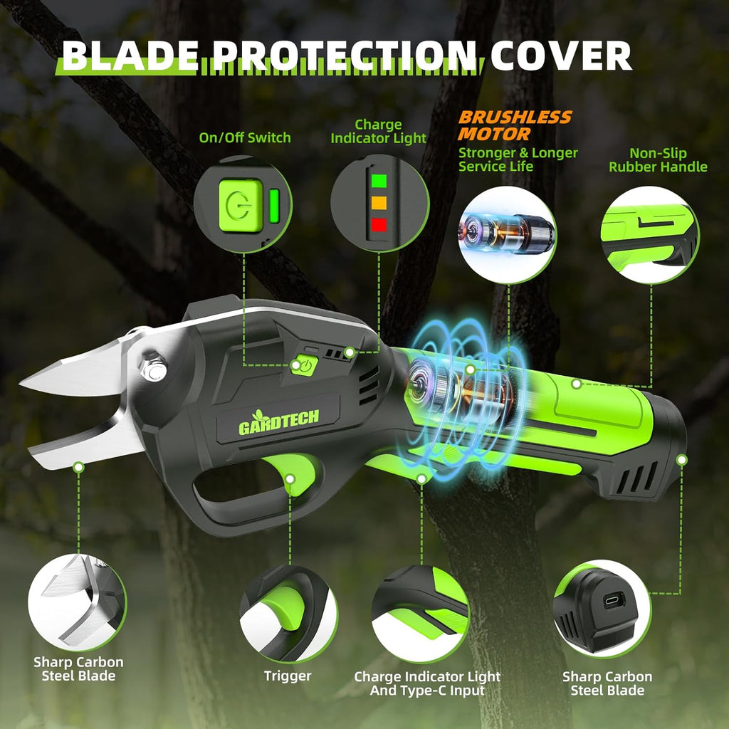 GARDTECH Cordless Electric Pruning Shears – 7.2V Brushless, 14mm Cut, Ultra-Lightweight One-Hand Pruner for Garden & Yard
