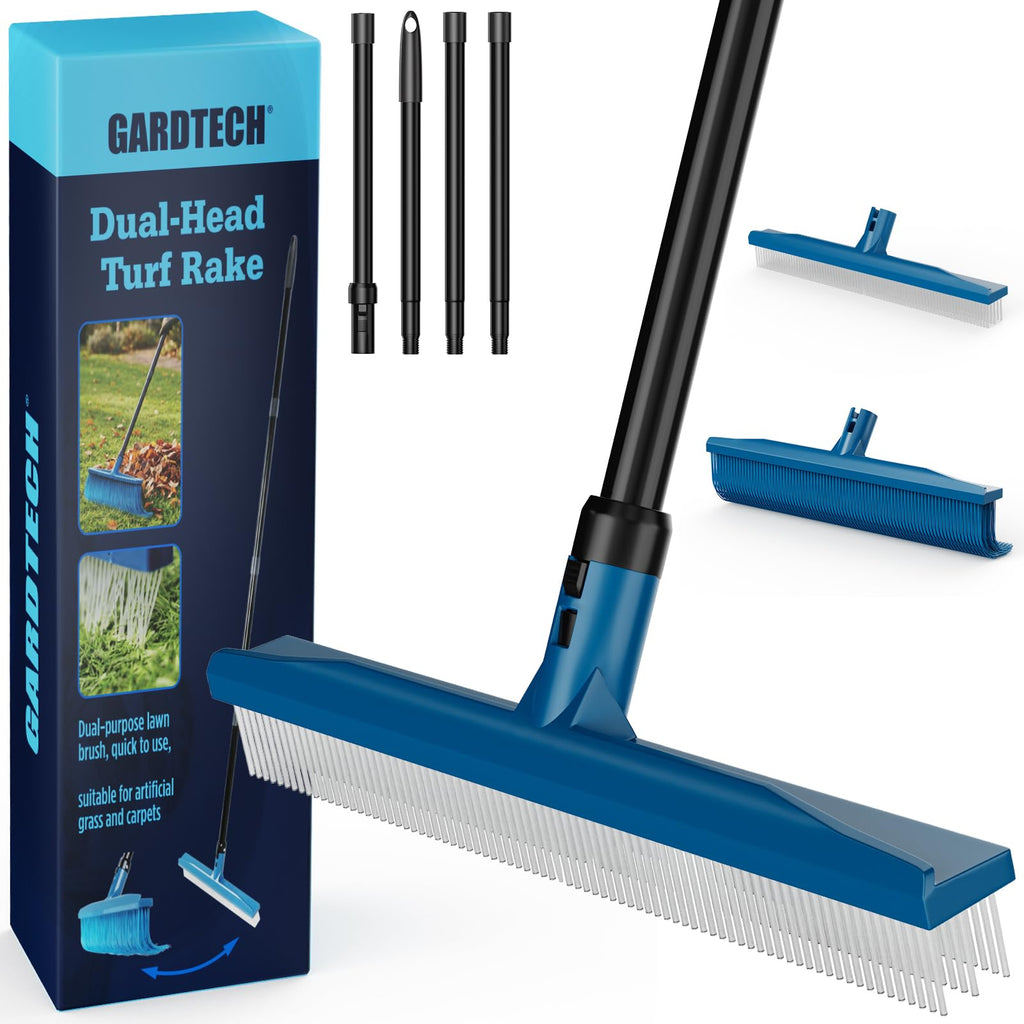 GARDTECH 2-in-1 Artificial Turf Rake & Broom | 3-Row + 4-Row Heads, Quick-Change, 56" Steel Handle