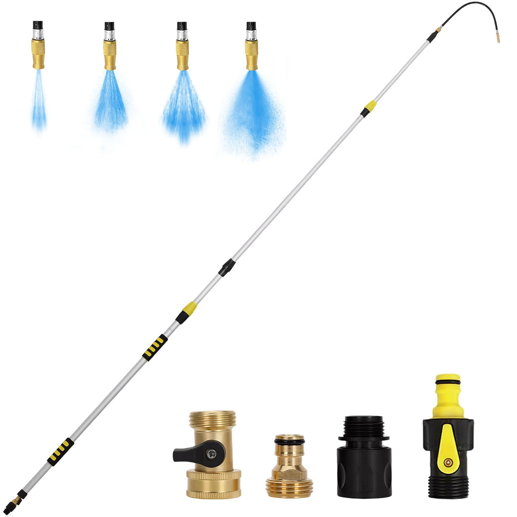 Evcitn Telescoping Gutter Cleaner Tool with 360° Rotating Wand & 3/4" Brass Shut-Off Valve | Extendable 4–20FT, Fits Standard Garden Hose