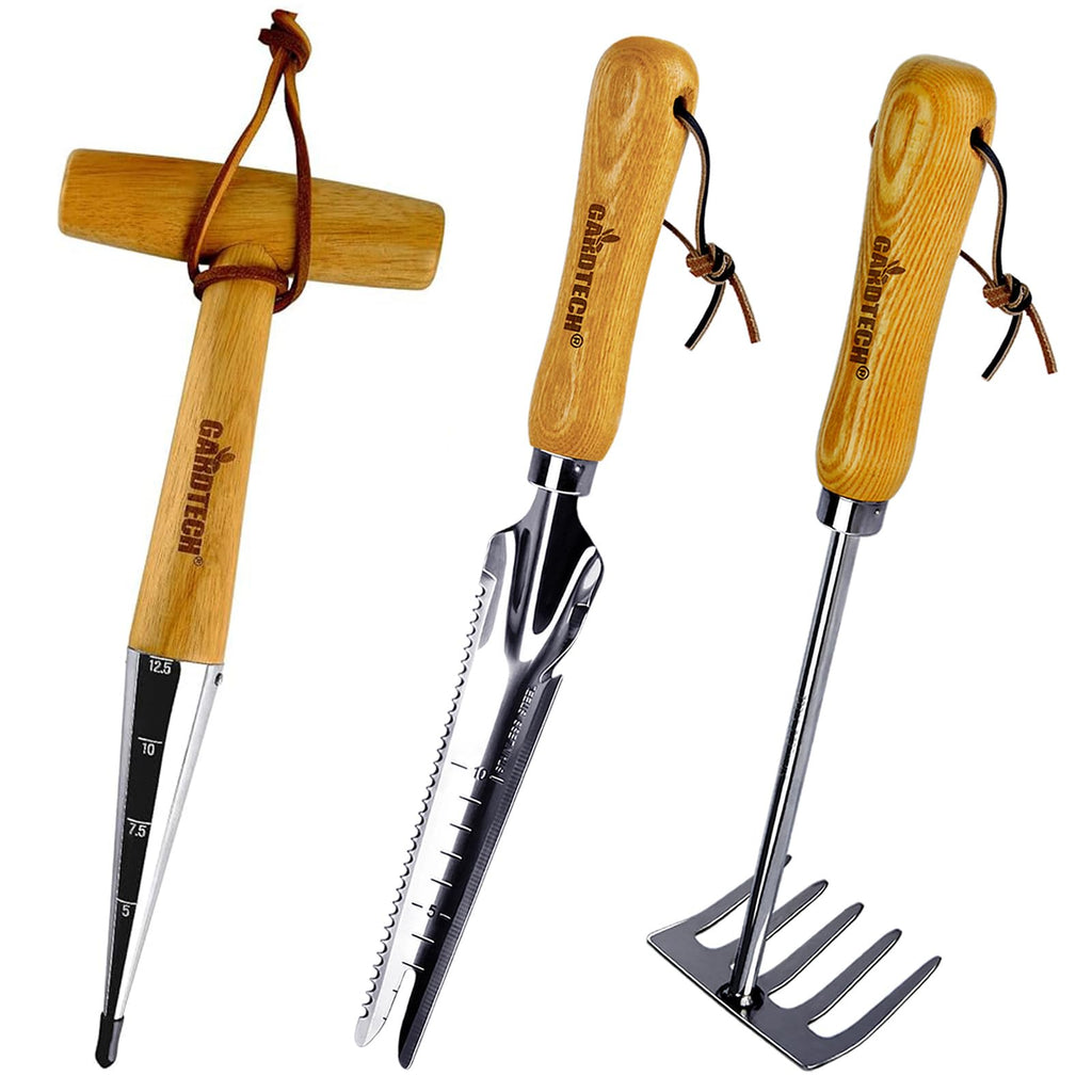 GARDTECH Garden Hand Tool Set – 3 Pieces Including Trowel, Transplant & Cultivator with Durable Ash Wood Handles & Stainless Steel, Perfect Gift for Gardeners