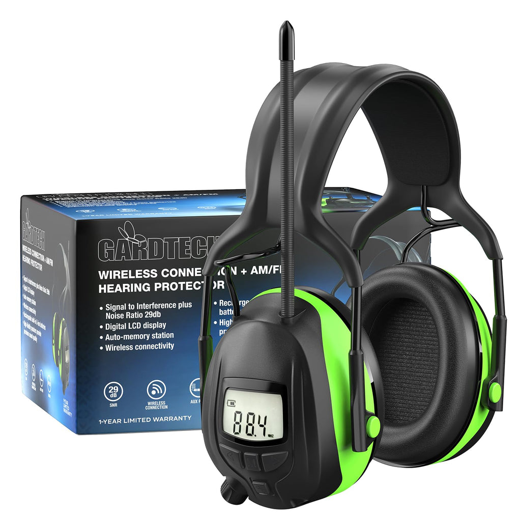 GARDTECH Bluetooth Hearing Protection Earmuffs | SNR 29dB, AM/FM Radio, 40-Hour Battery