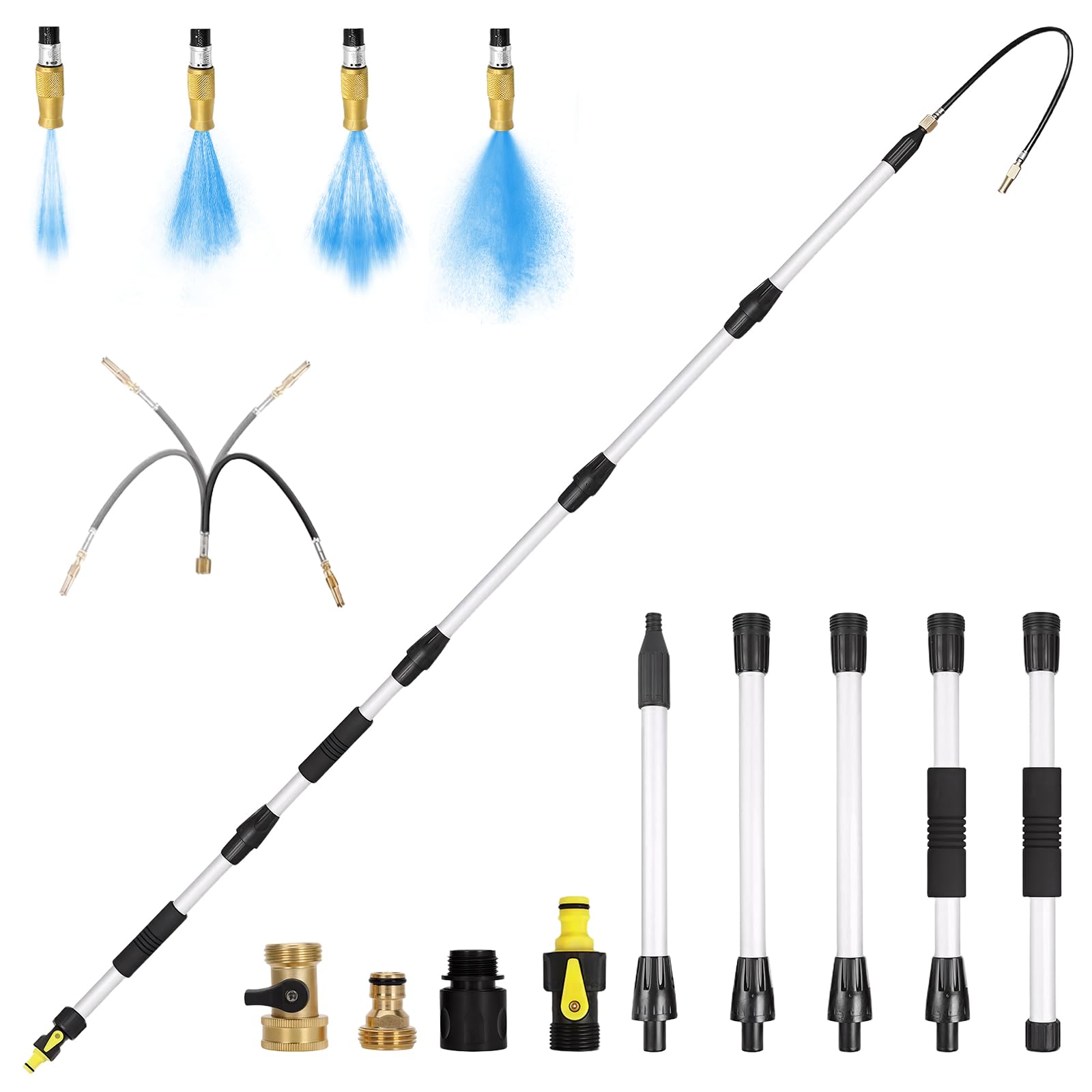 Evcitn Telescoping Gutter Cleaner Tool with 360° Rotating Wand & 3/4" Brass Shut-Off Valve | Extendable 4–20FT, Fits Standard Garden Hose