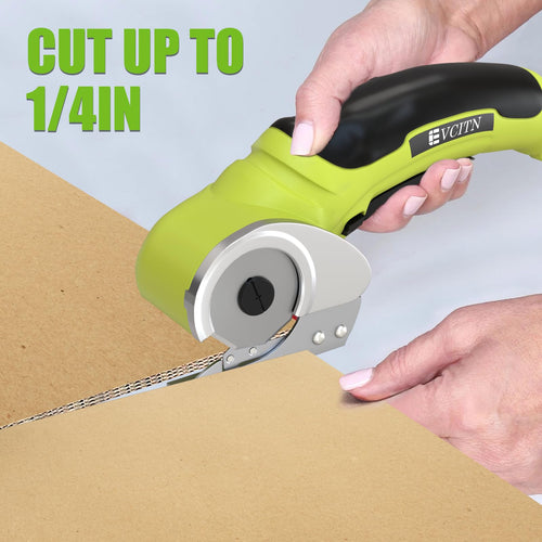 Evcitn Cordless Electric Scissors, Rechargeable Self-Sharpening Rotary Cutter for Cardboard, Fabric, Carpet, Leather & Plastic (Green)