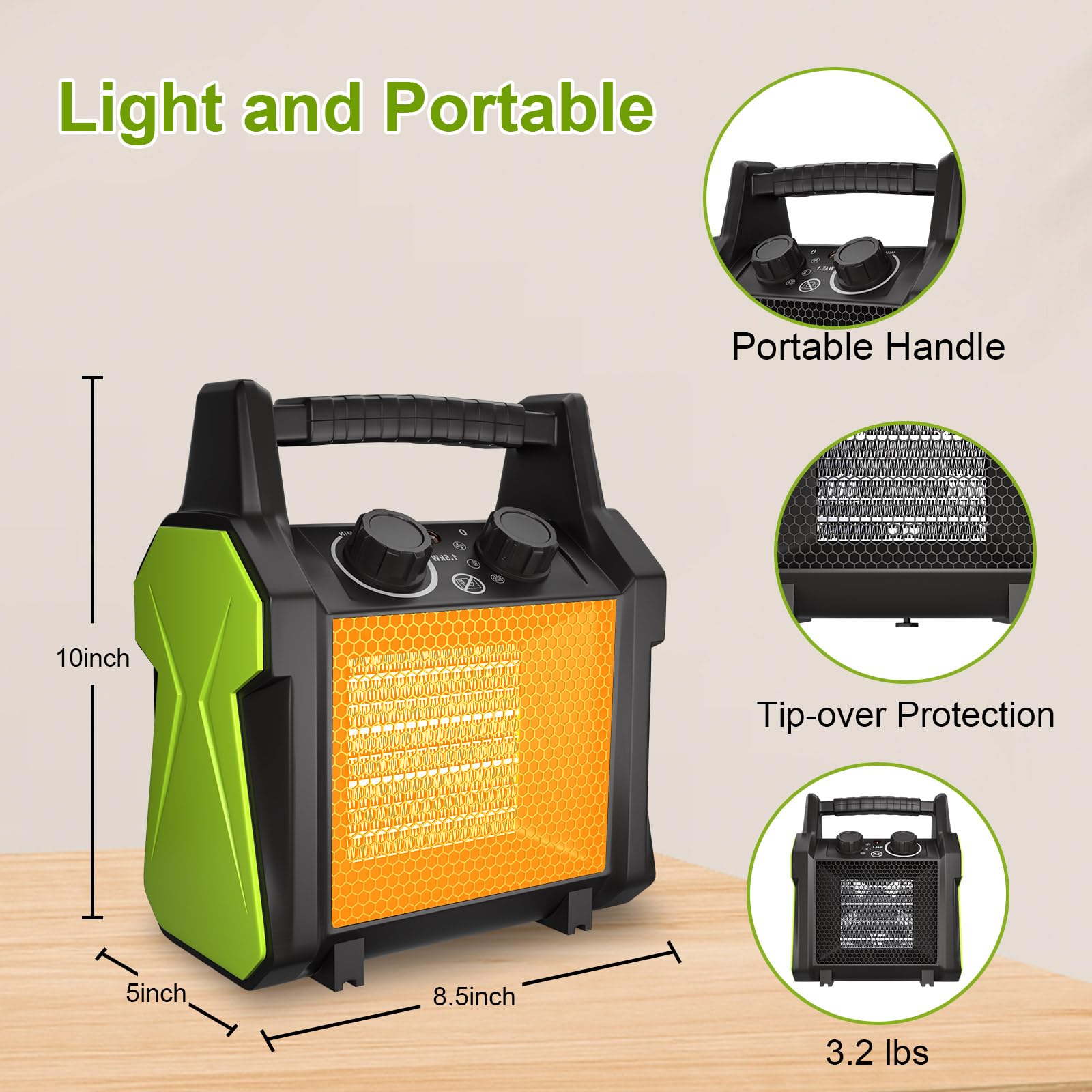 GARDTECH 1500W Outdoor Electric Heater – Fast Heat PTC Ceramic Space Heater with Overheat Protection, Portable for Patio, Garage, Workshop & Greenhouse