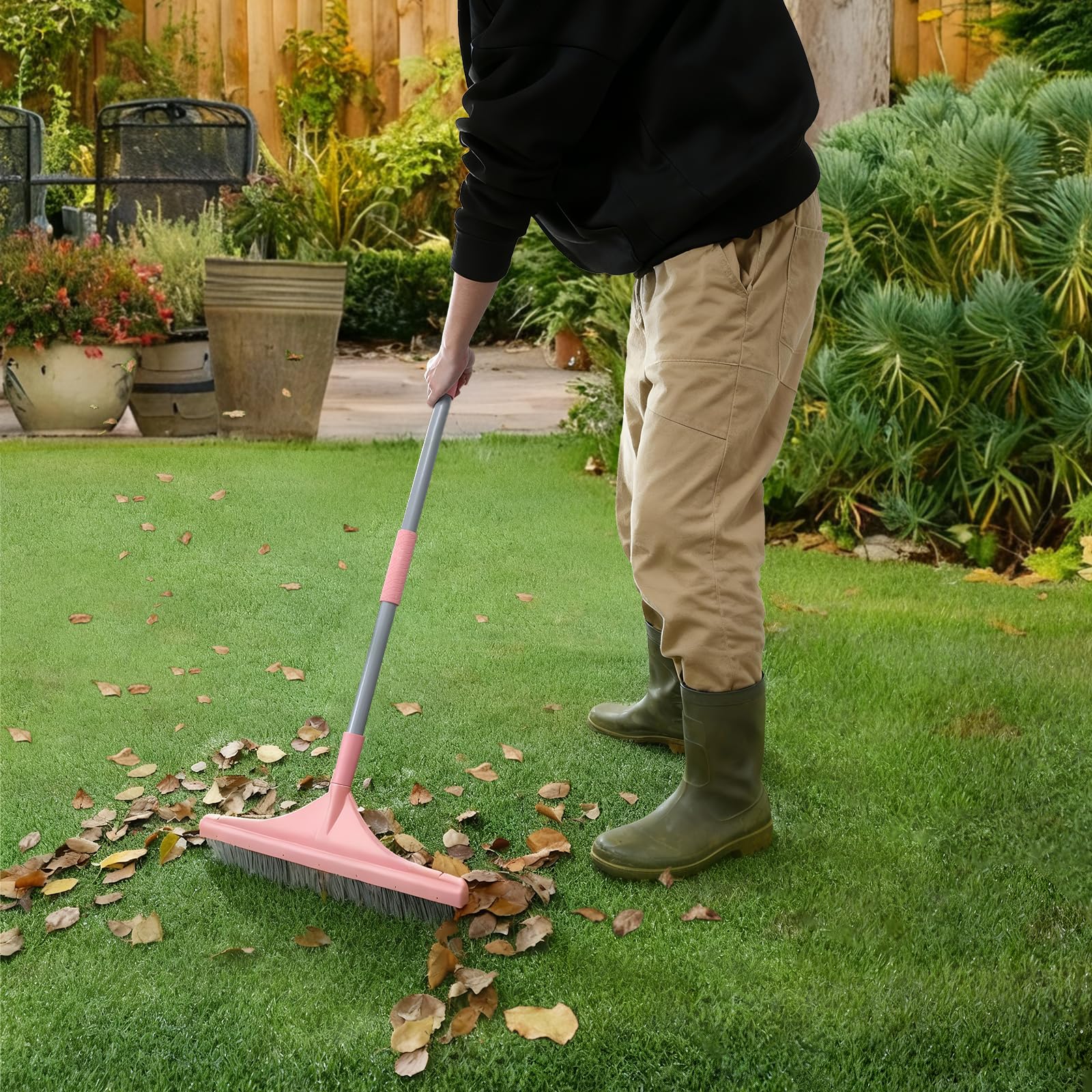 GARDTECH Artificial Turf Rake with Telescopic Steel Handle – 32-55 Inch Hand Rake for Artificial Grass, Carpet, Pet Hair & Leaves, 3-Piece Easy Storage, Pink