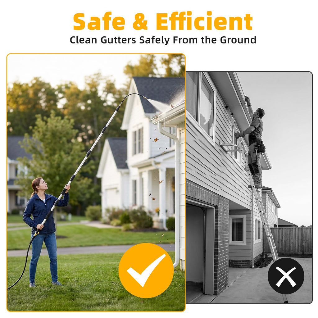 Evcitn Telescoping Gutter Cleaner Tool with 360° Rotating Wand & 3/4" Brass Shut-Off Valve | Extendable 4–20FT, Fits Standard Garden Hose