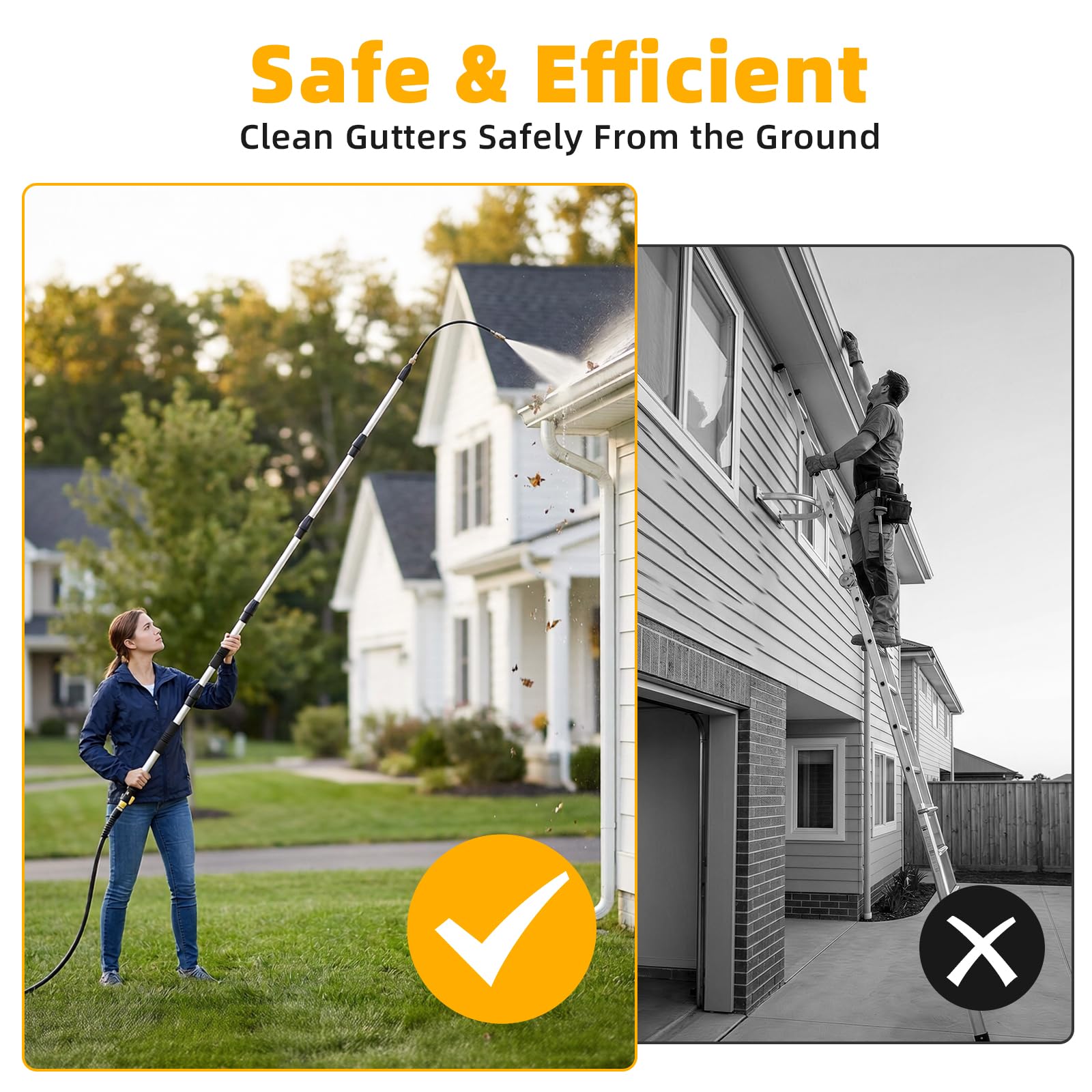Evcitn Telescoping Gutter Cleaner Tool with 360° Rotating Wand & 3/4" Brass Shut-Off Valve | Extendable 4–20FT, Fits Standard Garden Hose