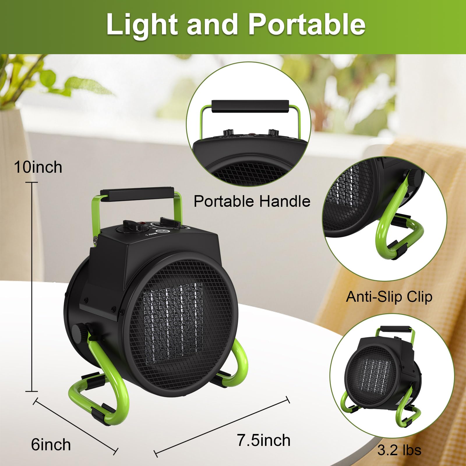 GARDTECH Outdoor Heater for Patio – Portable PTC Ceramic Electric Heater with Overheat Protection, Fast Heating for Garage, Workshop, Greenhouse & Tent