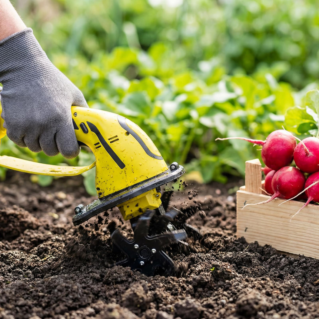 GARDTECH 21V Cordless Tiller Cultivator | 235RPM Electric Hand Tiller with 2.0Ah Battery