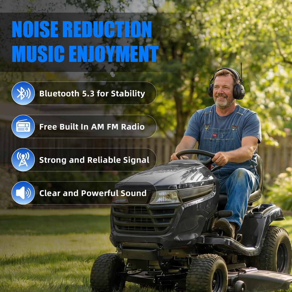 GARDTECH Bluetooth Hearing Protection Earmuffs | SNR 29dB, AM/FM Radio, 40-Hr Battery, Fits Over Glasses