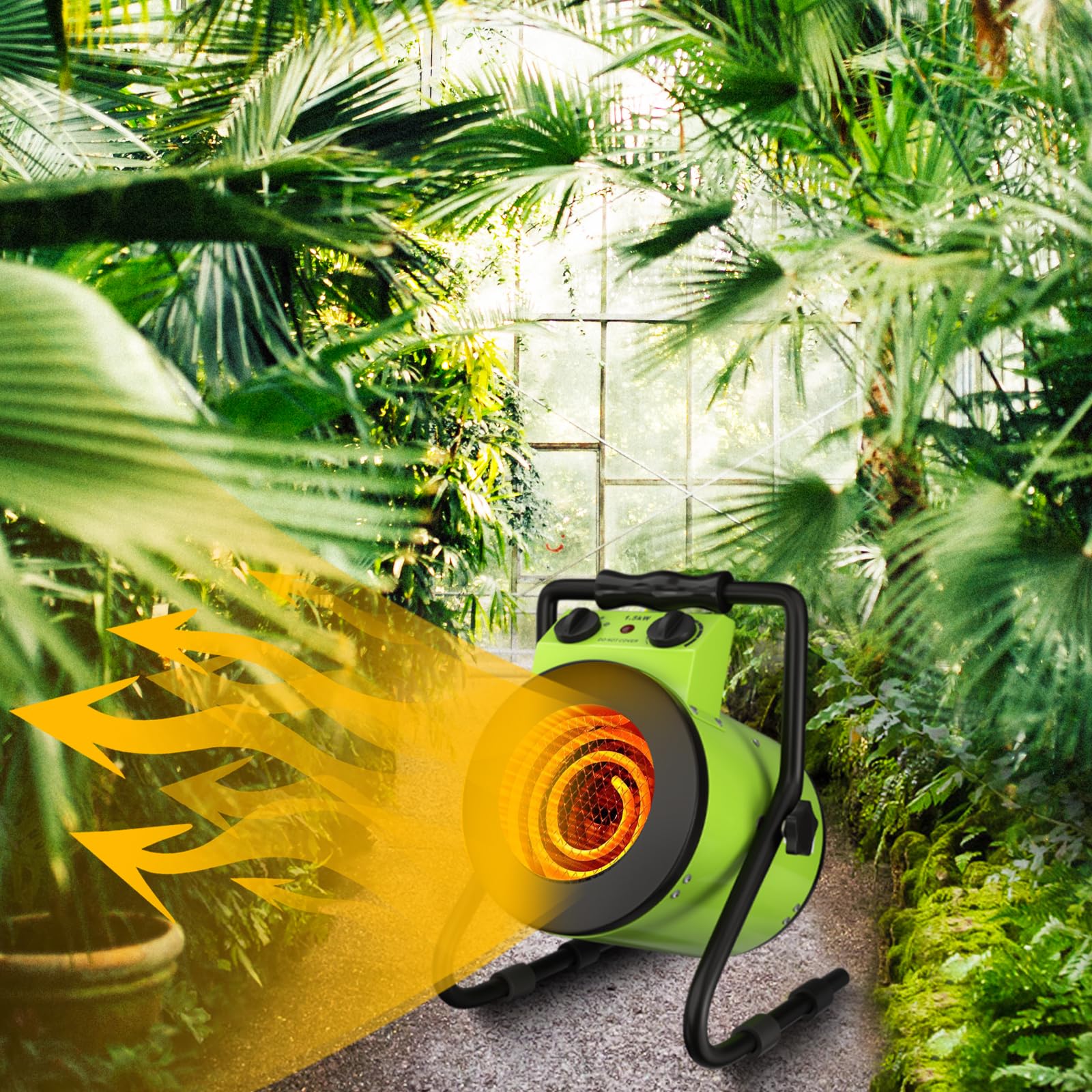 GARDTECH Greenhouse Heater with Digital Thermostat – 1500W Portable Outdoor Electric Heater with Overheat Protection, Strong Airflow, Fast Heating for Patio, Garage & Flower House