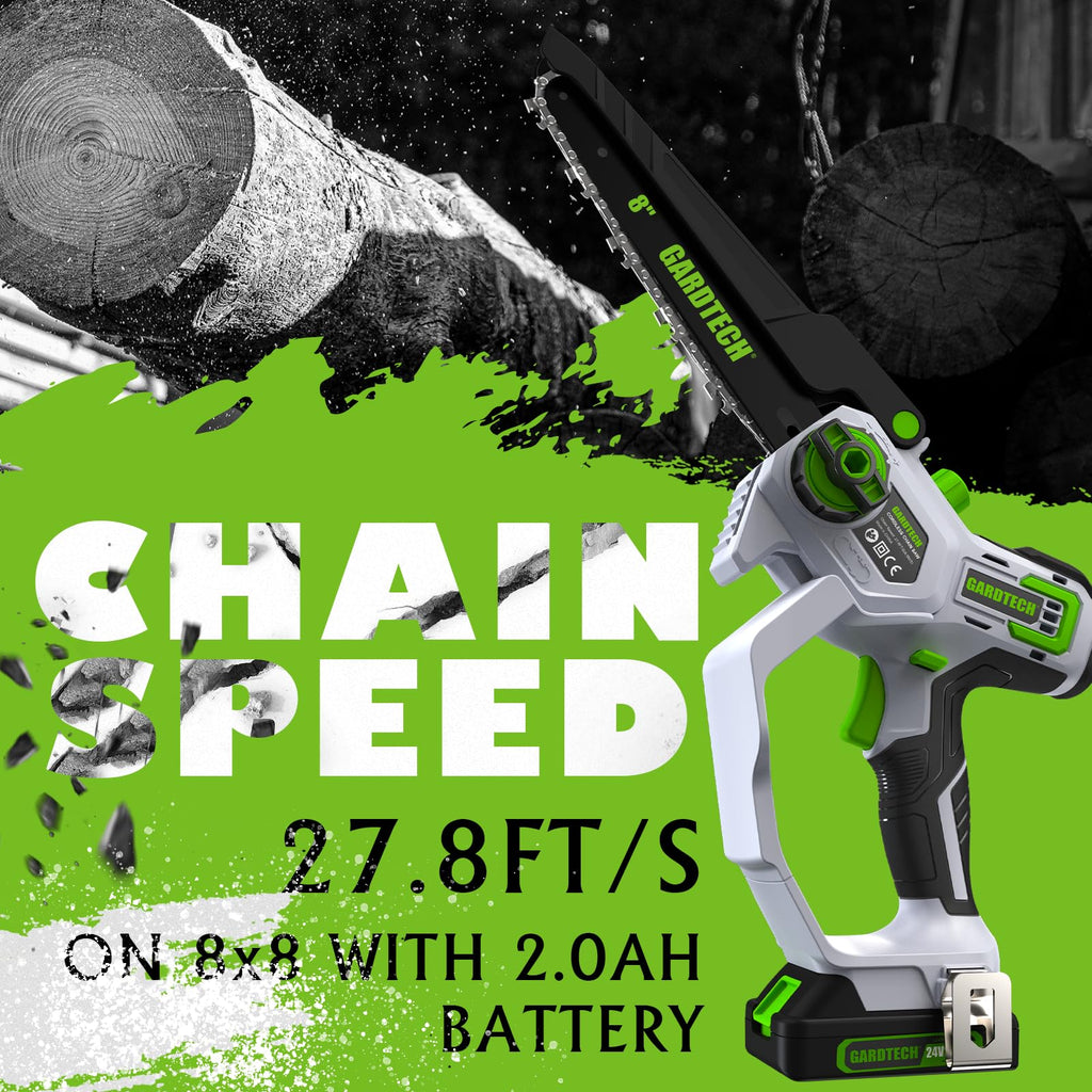 GARDTECH 8-Inch Mini Chainsaw Cordless, Portable Battery Powered Handheld Chain Saw with Dual Safety Lock for Wood Cutting & Pruning