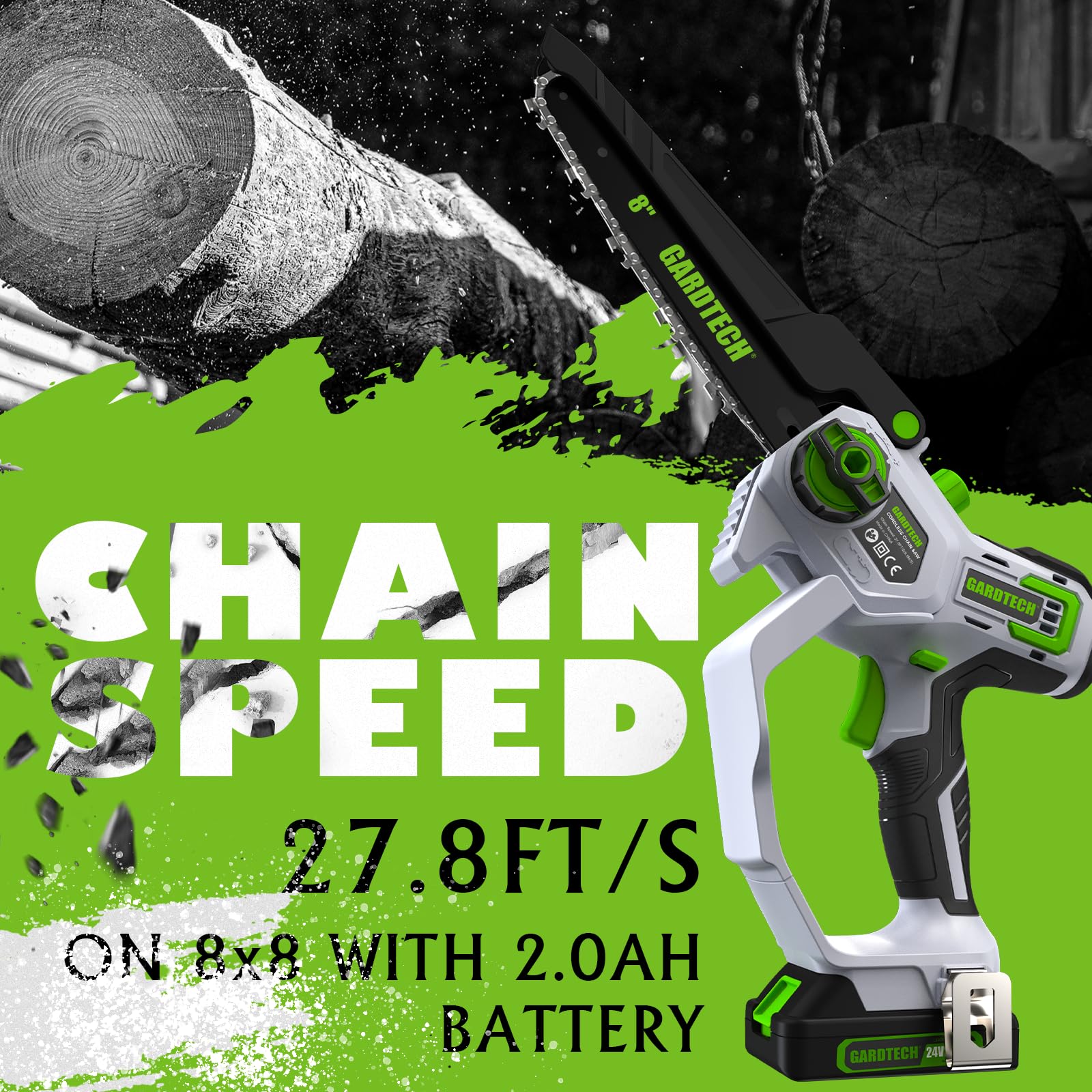 GARDTECH 8-Inch Mini Chainsaw Cordless, Portable Battery Powered Handheld Chain Saw with Dual Safety Lock for Wood Cutting & Pruning