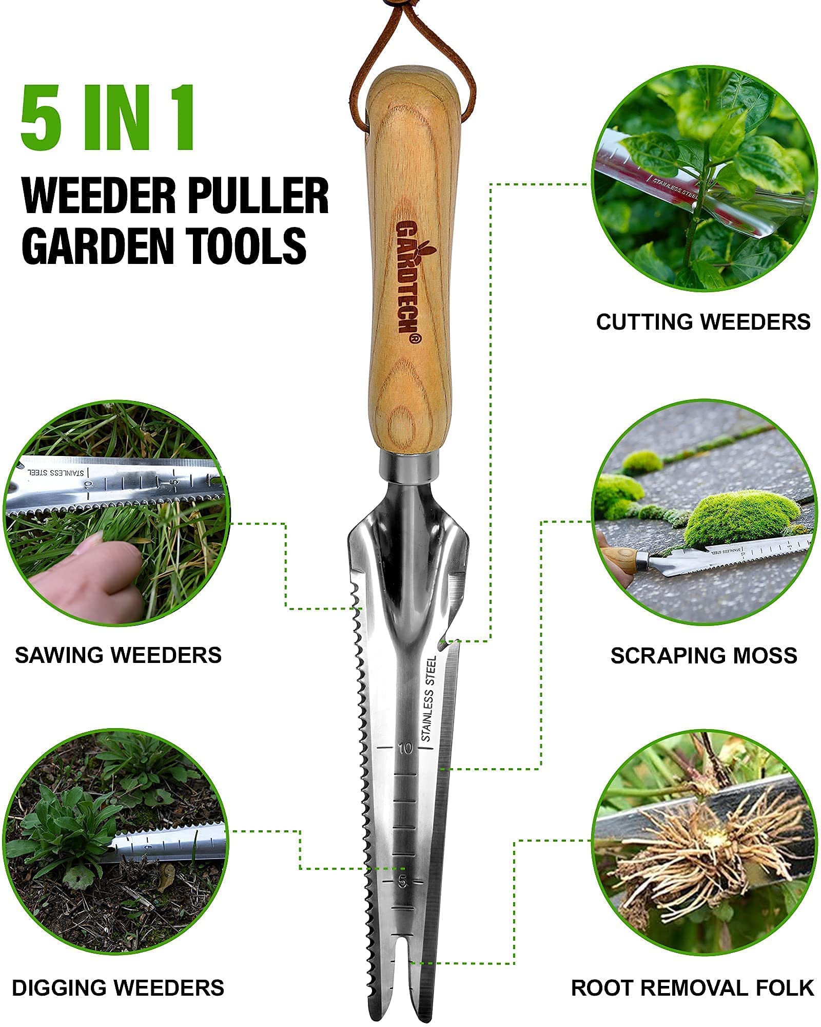 GARDTECH 13.8in Hand Weeder Puller Tool – Dandelion Fork for Weeding, Root Digging, Quick Clean & Rust-Resistant Multi-Purpose Garden Tool