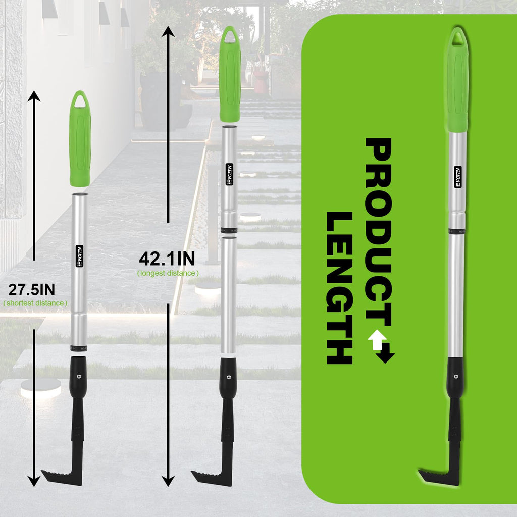 Evcitn Adjustable Crack Weeder with Long Handle – Serrated L-Shaped Blade for Weeds, Roots & Moss Between Driveway and Sidewalk Cracks