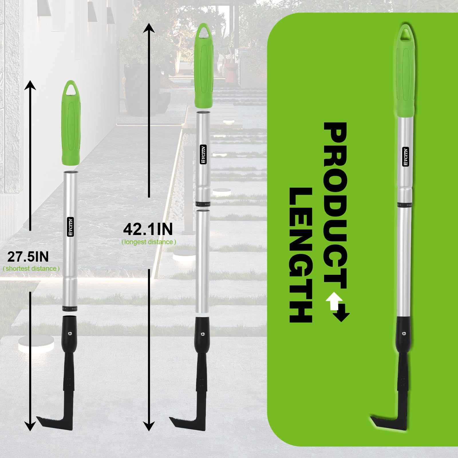 Evcitn Adjustable Crack Weeder with Long Handle – Serrated L-Shaped Blade for Weeds, Roots & Moss Between Driveway and Sidewalk Cracks