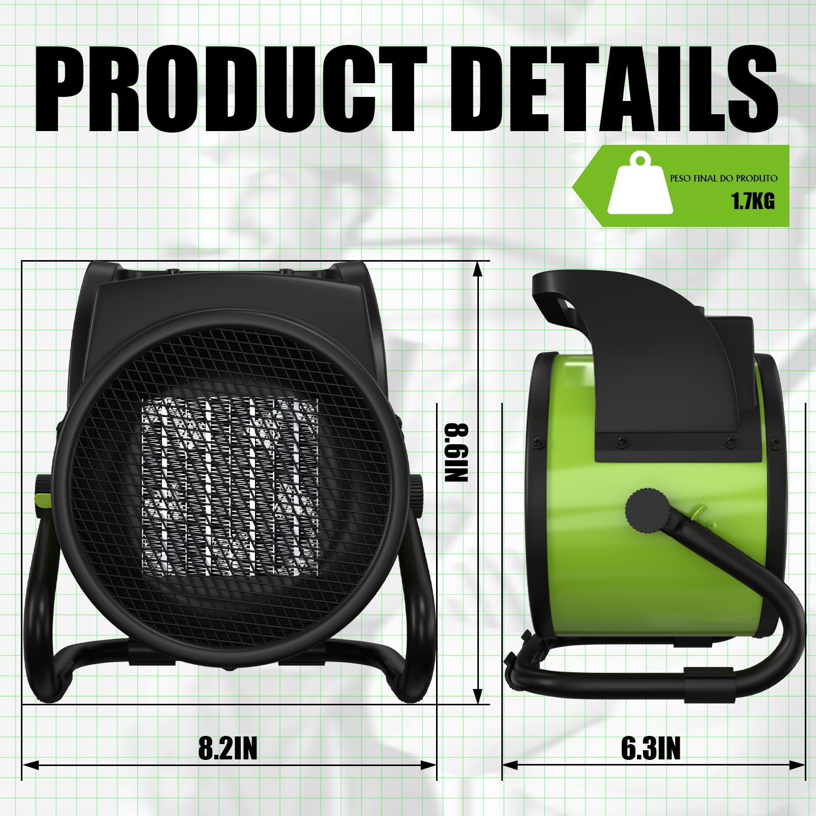 GARDTECH PTC Ceramic Electric Space Heater – Portable Indoor & Outdoor Heater with Overheat Safety, Fast Heating for Garage, Workshop & Greenhouse