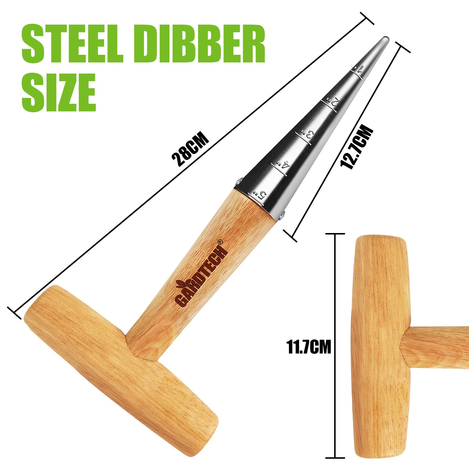 GARDTECH Flower Bulb Planting Set, 4 Pieces – Stainless Steel Dibber with Measurement, Fork & Seed Dispenser for Garden Seeds & Plants