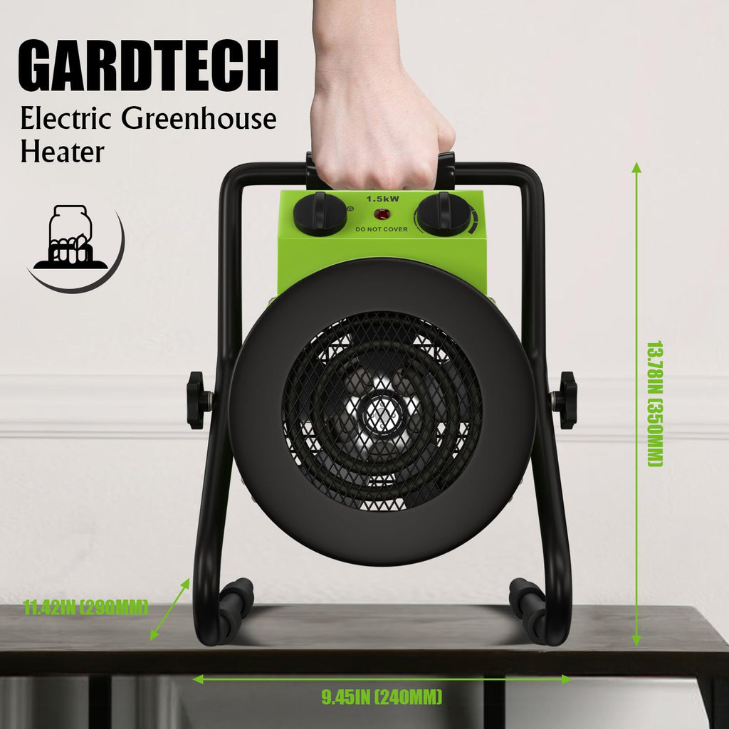 GARDTECH Greenhouse Heater with Digital Thermostat – 1500W Portable Outdoor Electric Heater with Overheat Protection, Strong Airflow, Fast Heating for Patio, Garage & Flower House