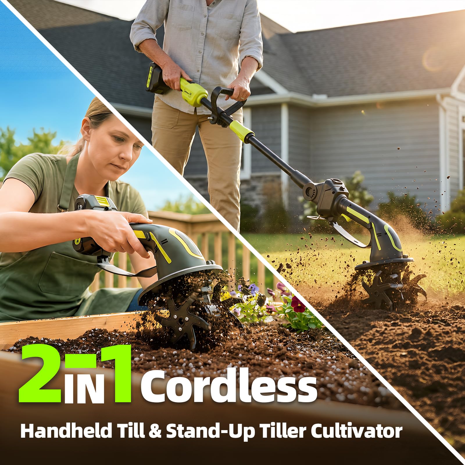 GARDTECH 2-in-1 Cordless Tiller Cultivator | 235RPM, 4" Tilling Depth, 120-Min Runtime, 2×2.0Ah Batteries