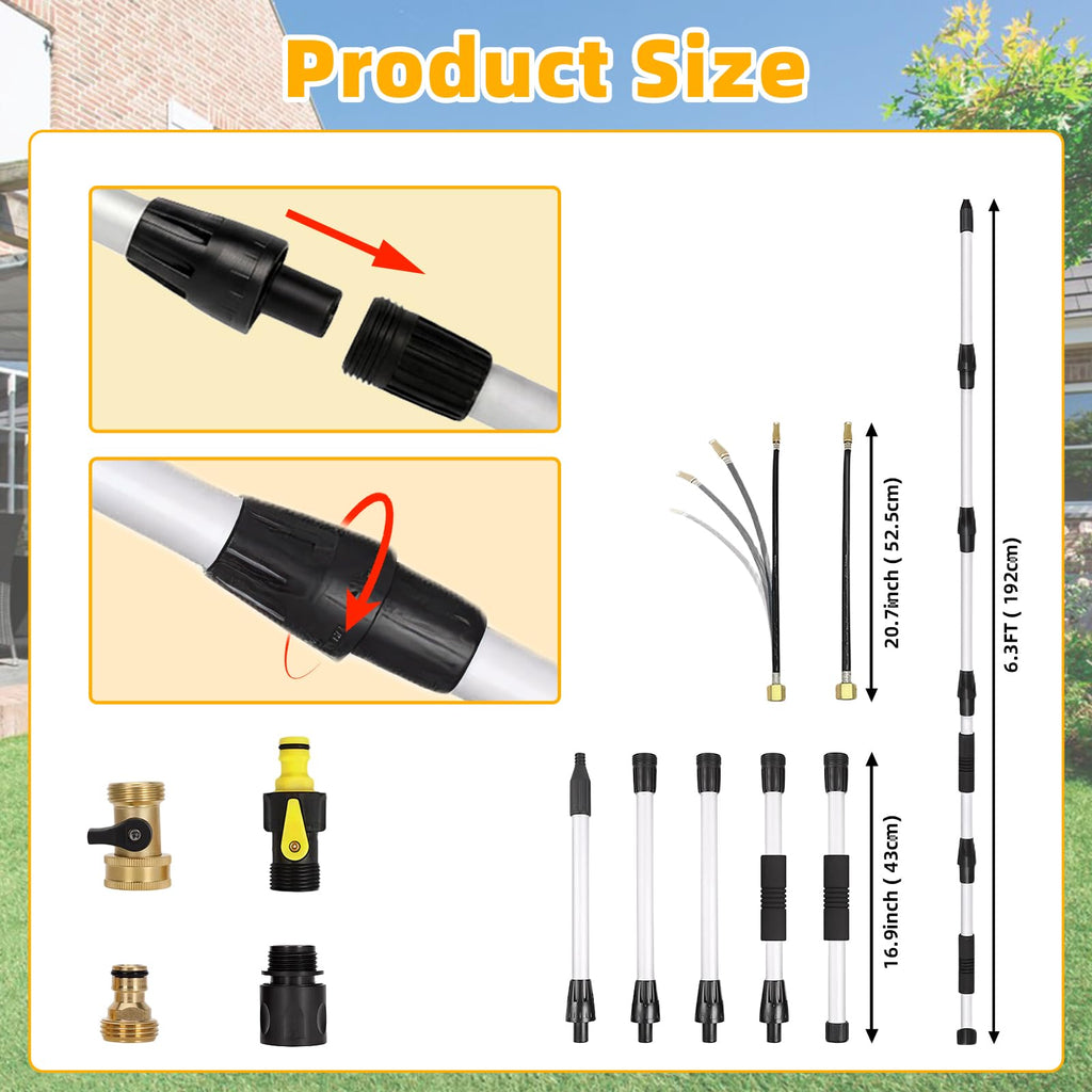 Evcitn Telescoping Gutter Cleaner Tool with 360° Rotating Wand & 3/4" Brass Shut-Off Valve | Extendable 4–20FT, Fits Standard Garden Hose