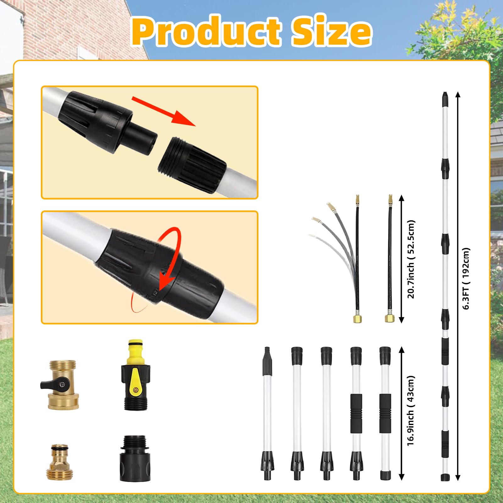 Evcitn Telescoping Gutter Cleaner Tool with 360° Rotating Wand & 3/4" Brass Shut-Off Valve | Extendable 4–20FT, Fits Standard Garden Hose