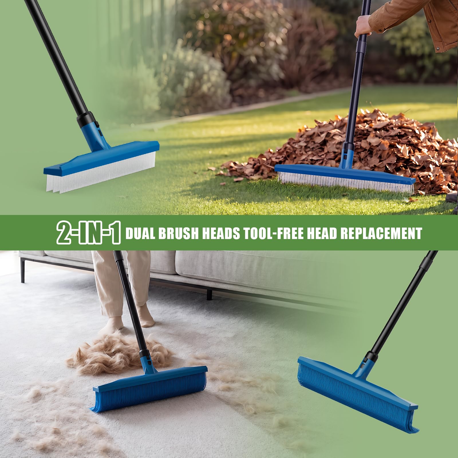 GARDTECH 2-in-1 Artificial Turf Rake & Broom | 3-Row + 4-Row Heads, Quick-Change, 56" Steel Handle