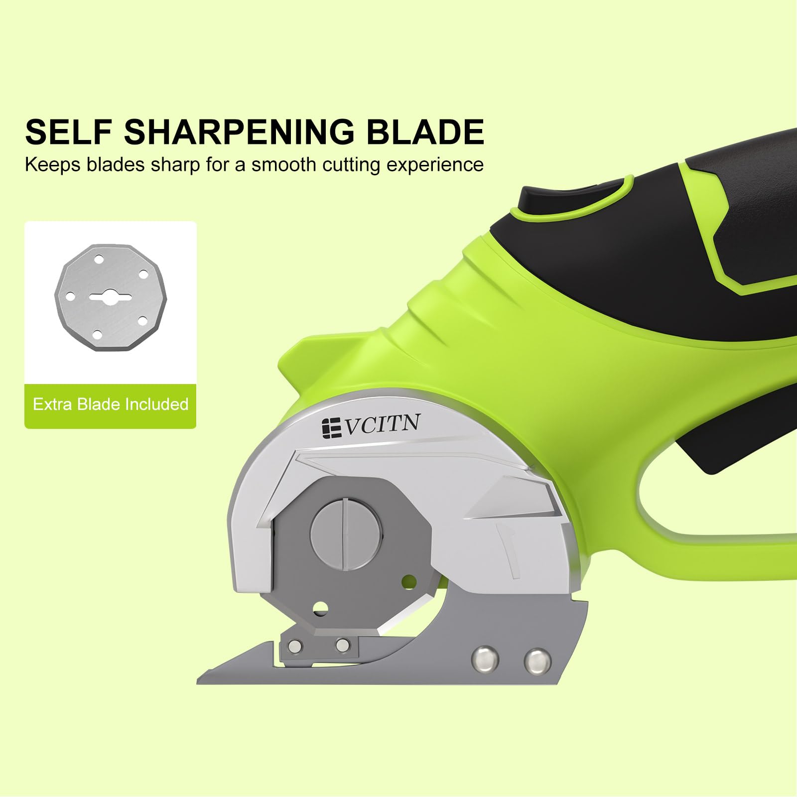 GARDTECH Cordless Electric Scissors 4V Rechargeable, Heavy Duty Rotary Cutter with LED for Cardboard, Fabric, Carpet & Crafts (Green)