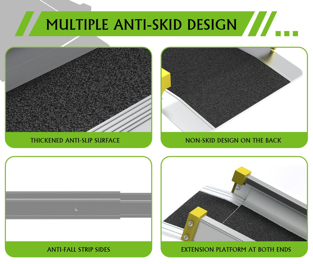 2.1m Adjustable Aluminum Wheelchair Ramp, 272kg Capacity Portable Telescopic Non-Slip Ramp for Home, Stairs & Steps