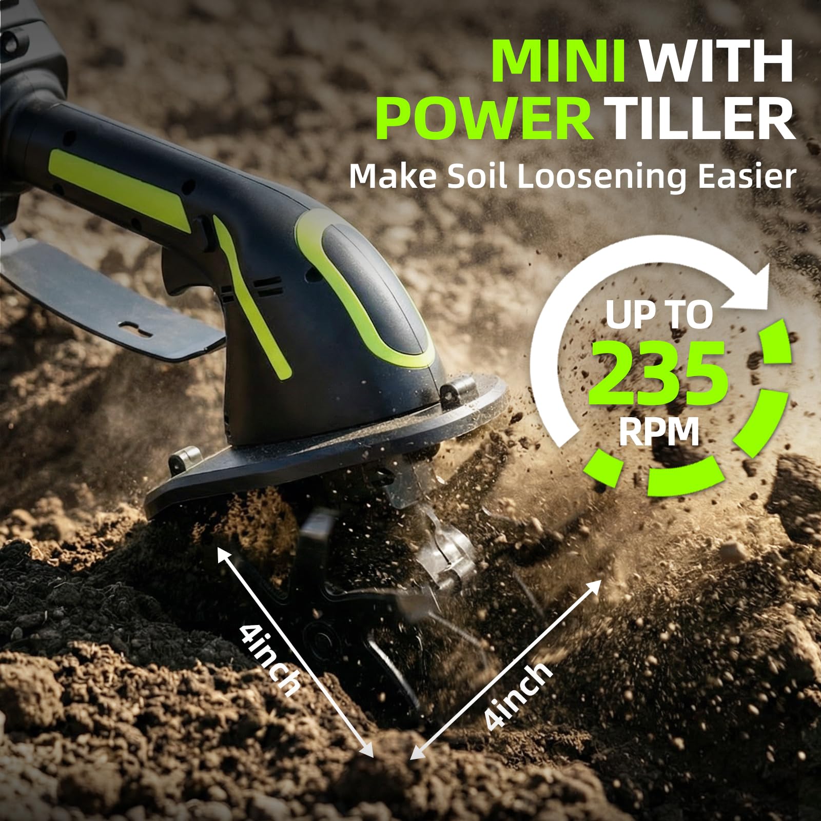 GARDTECH 2-in-1 Cordless Tiller Cultivator | 235RPM, 4" Tilling Depth, 120-Min Runtime, 2×2.0Ah Batteries