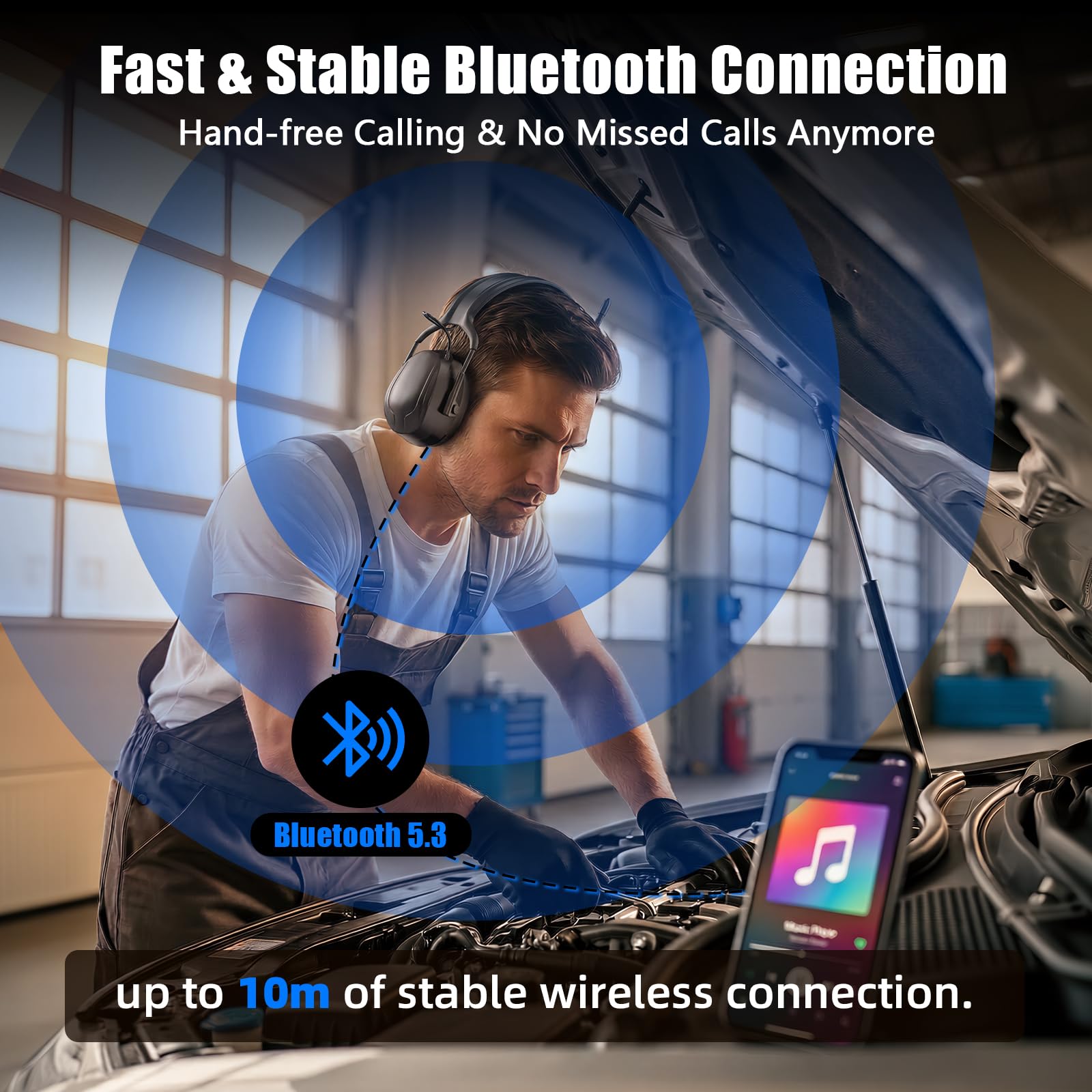 GARDTECH Bluetooth Hearing Protection Earmuffs | SNR 29dB, AM/FM Radio, 40-Hr Battery, Fits Over Glasses