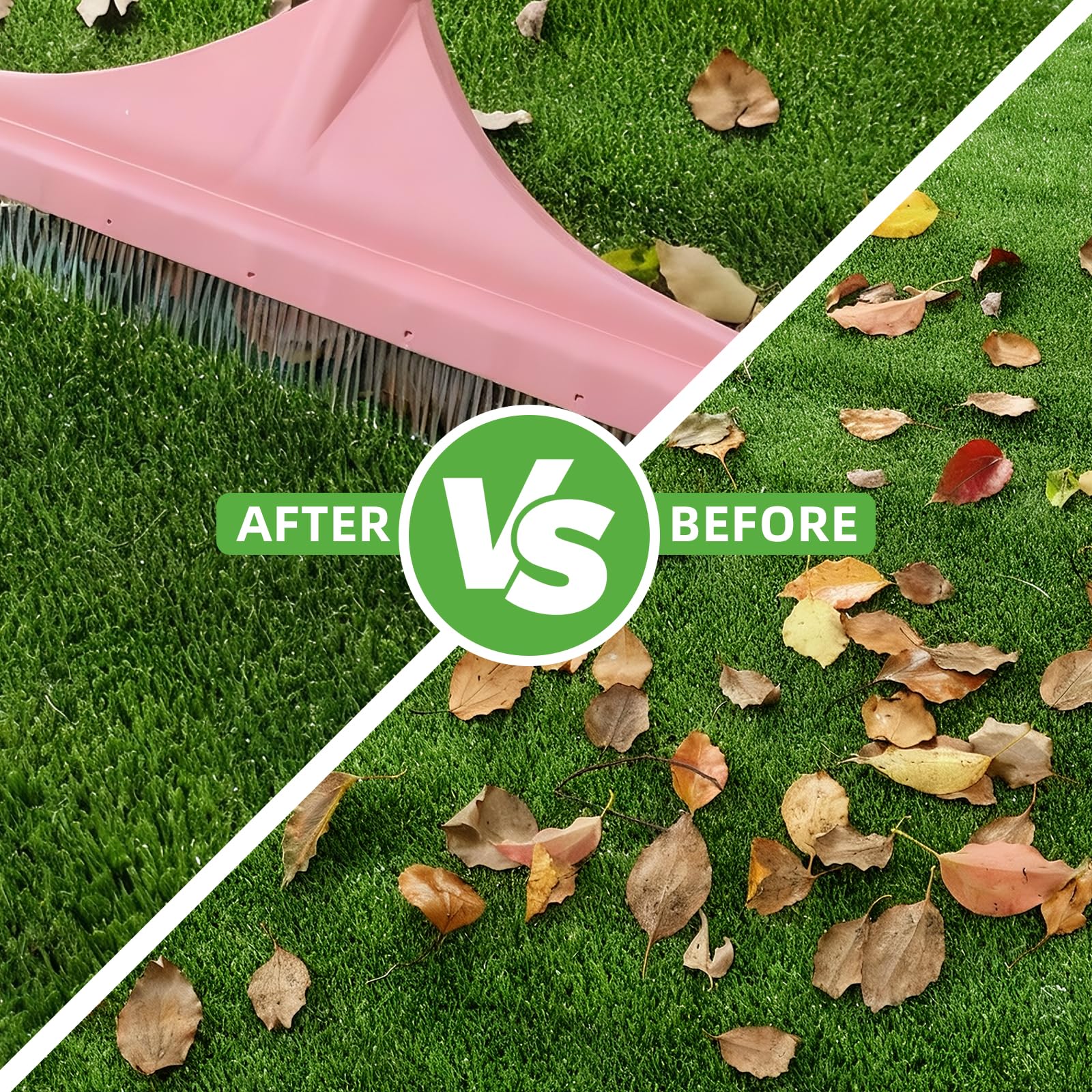 GARDTECH Artificial Turf Rake with Telescopic Steel Handle – 32-55 Inch Hand Rake for Artificial Grass, Carpet, Pet Hair & Leaves, 3-Piece Easy Storage, Pink