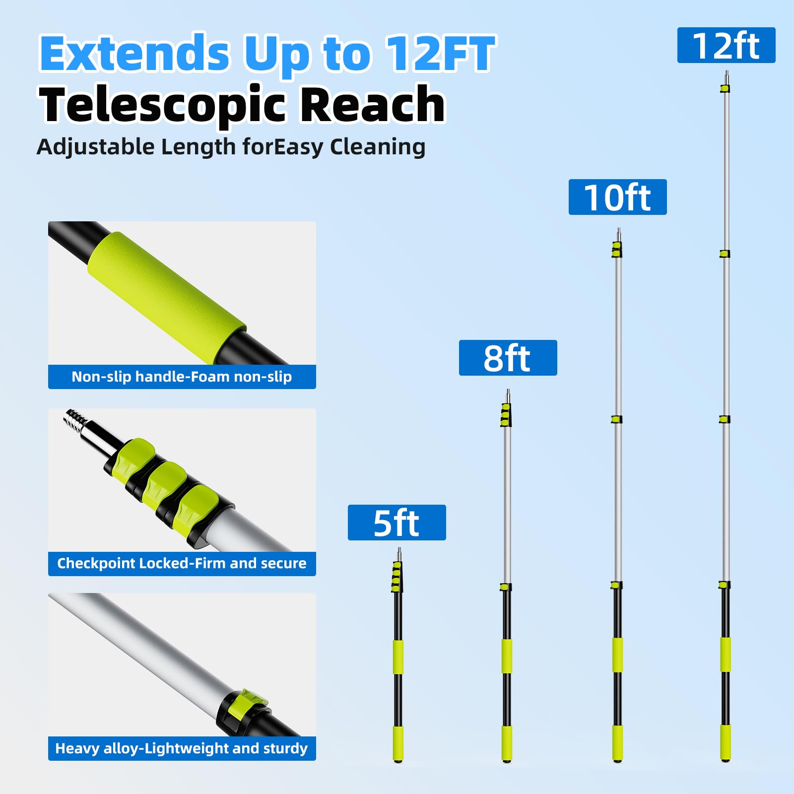 12 FT Long-Handle Car Wash Brush, GARDTECH Telescoping Aluminum Pole
