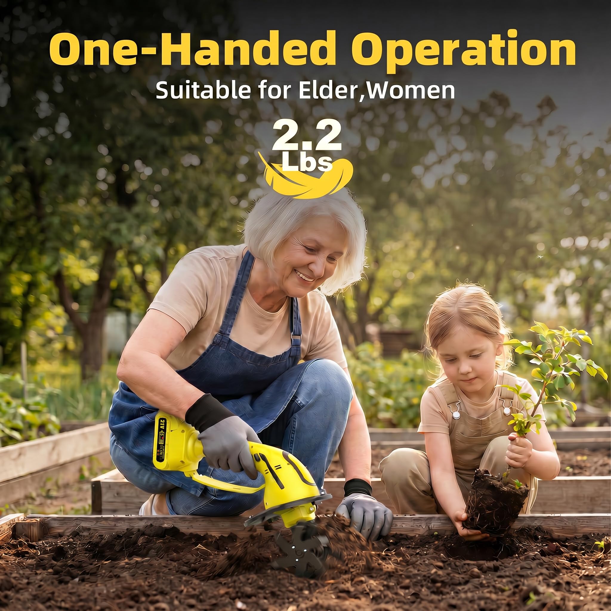 GARDTECH 21V Cordless Tiller Cultivator | 235RPM Electric Hand Tiller with 2.0Ah Battery