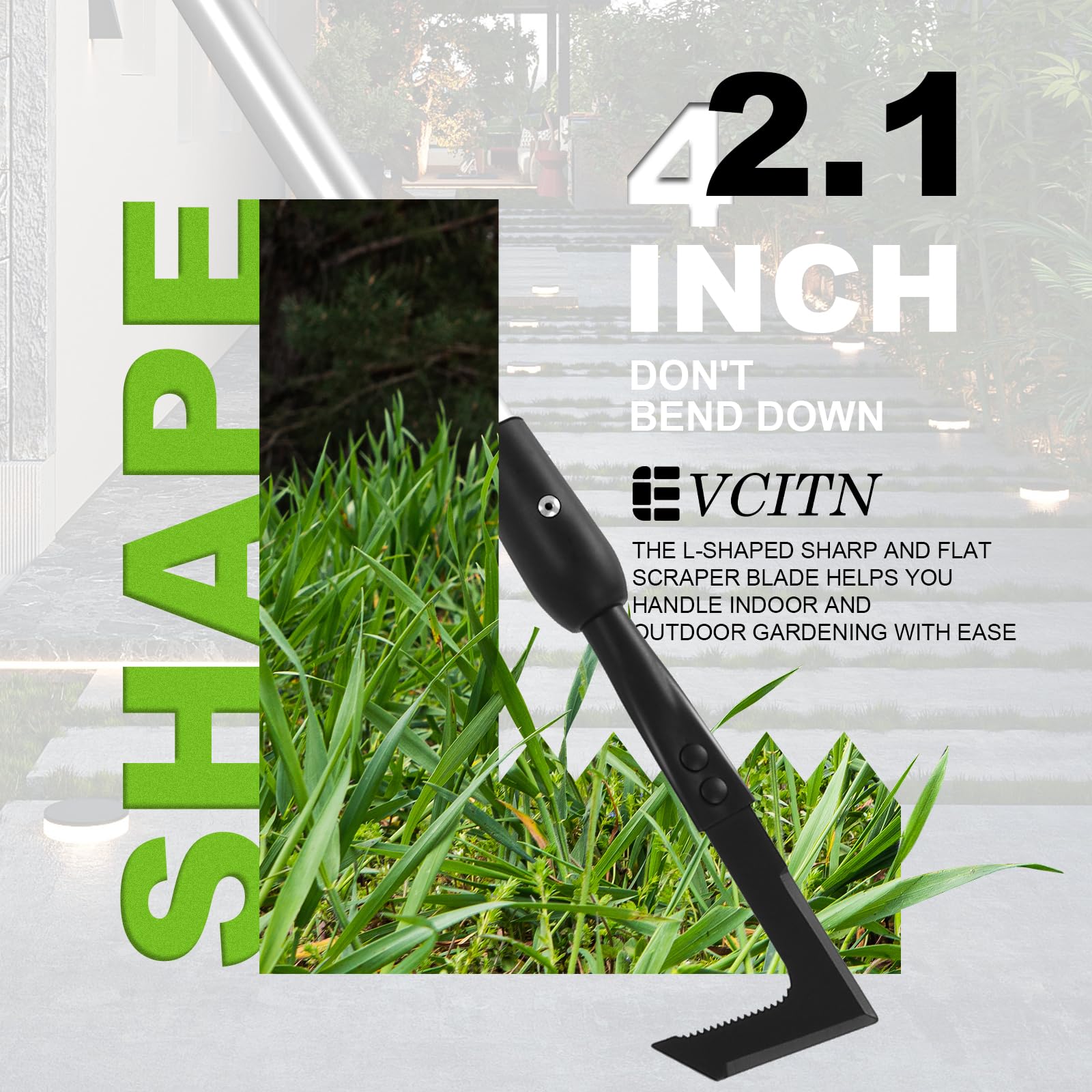 Evcitn Adjustable Crack Weeder with Long Handle – Serrated L-Shaped Blade for Weeds, Roots & Moss Between Driveway and Sidewalk Cracks