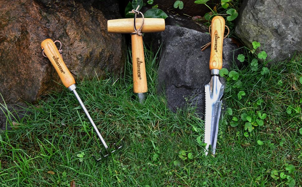 GARDTECH Garden Hand Tool Set – 3 Pieces Including Trowel, Transplant & Cultivator with Durable Ash Wood Handles & Stainless Steel, Perfect Gift for Gardeners