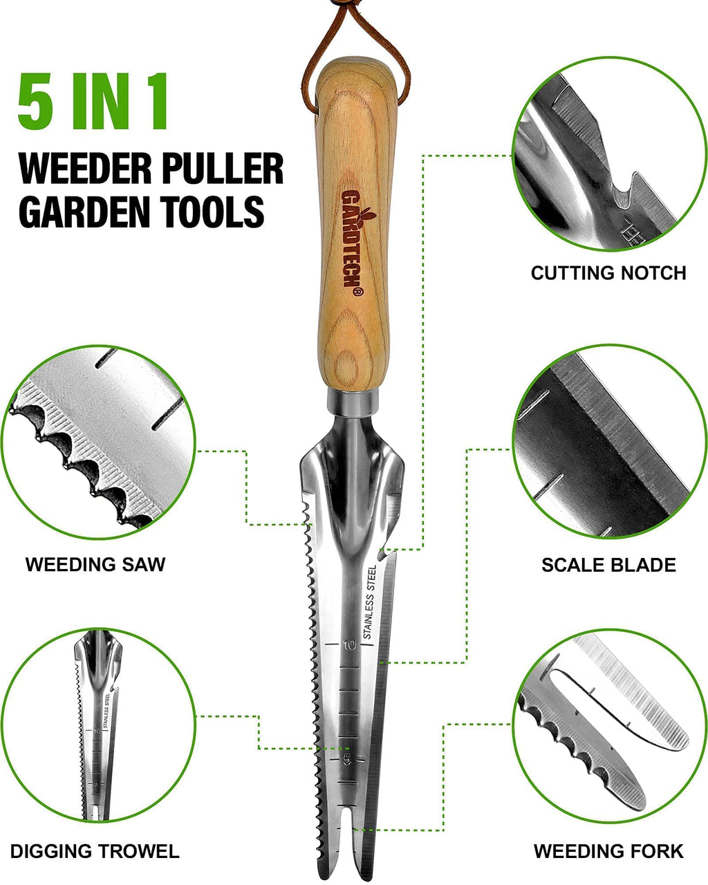 GARDTECH 13.8in Hand Weeder Puller Tool – Dandelion Fork for Weeding, Root Digging, Quick Clean & Rust-Resistant Multi-Purpose Garden Tool