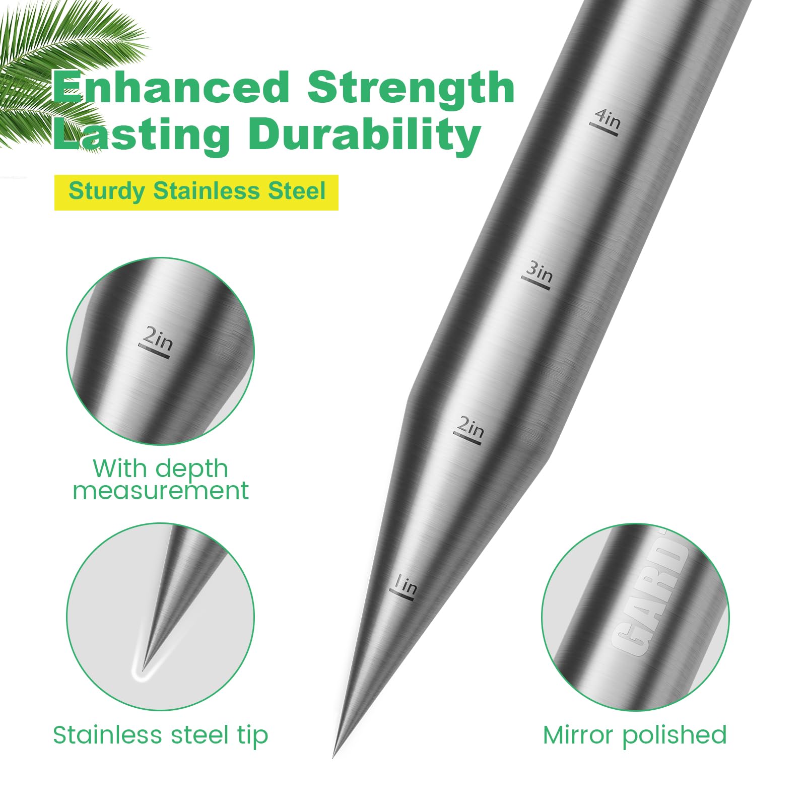 Gardtech Hand Dibber Garden Tool with 5 Inch Measuring Scale,Stainless Steel Bulb Planter Tool,Seed Dibber for Planting & Sowing Seed