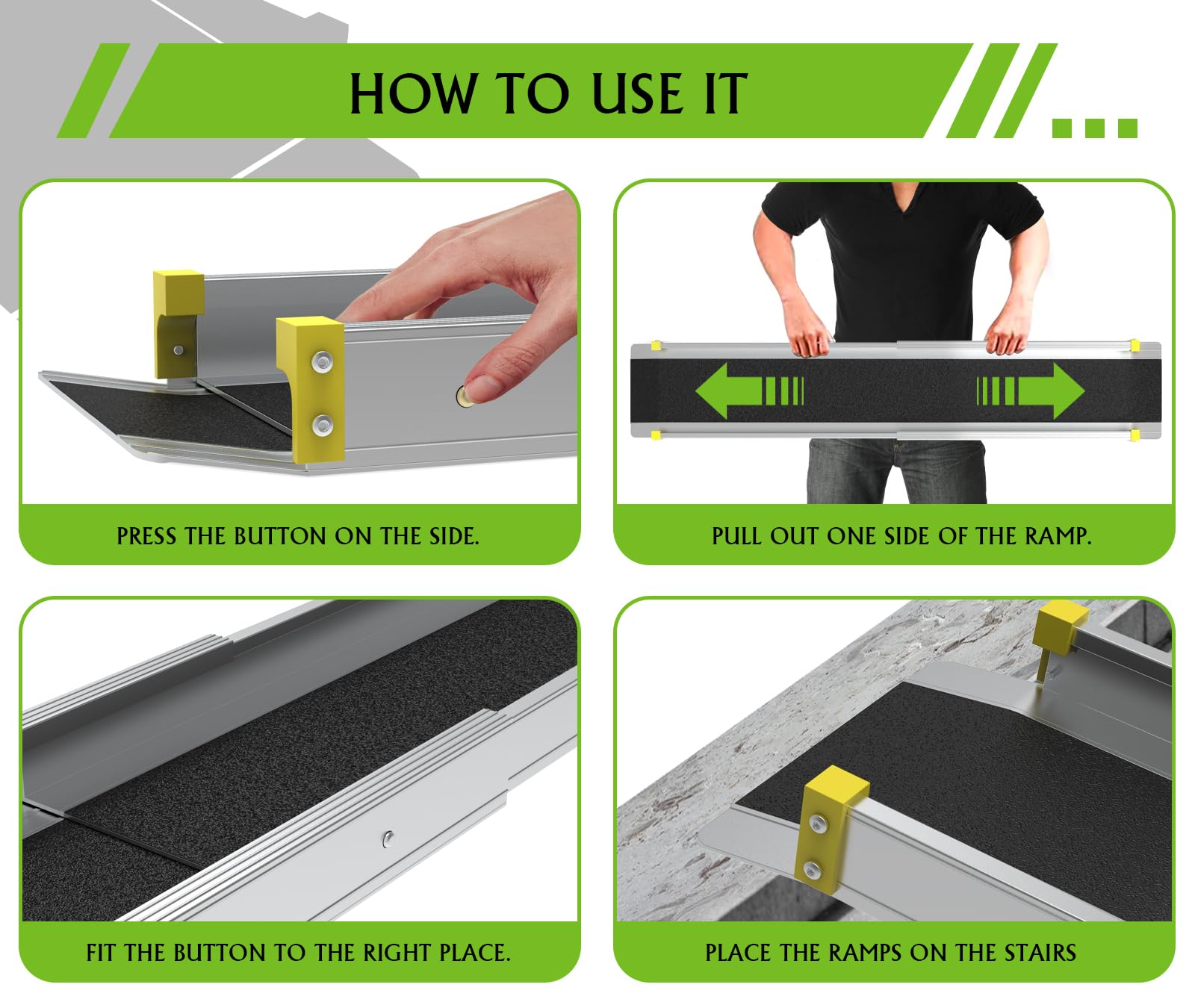 2.1m Adjustable Aluminum Wheelchair Ramp, 272kg Capacity Portable Telescopic Non-Slip Ramp for Home, Stairs & Steps