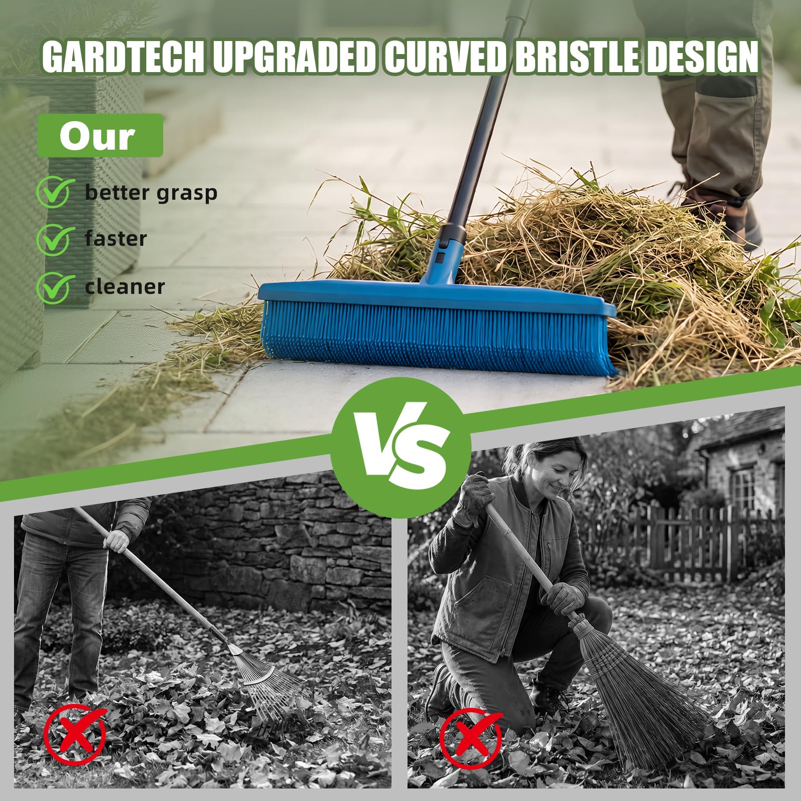 GARDTECH 2-in-1 Artificial Turf Rake & Broom | 3-Row + 4-Row Heads, Quick-Change, 56" Steel Handle