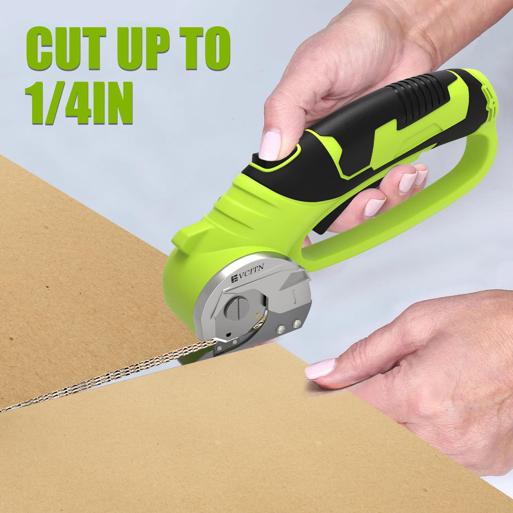 GARDTECH Cordless Electric Scissors 4V Rechargeable, Heavy Duty Rotary Cutter with LED for Cardboard, Fabric, Carpet & Crafts (Green)