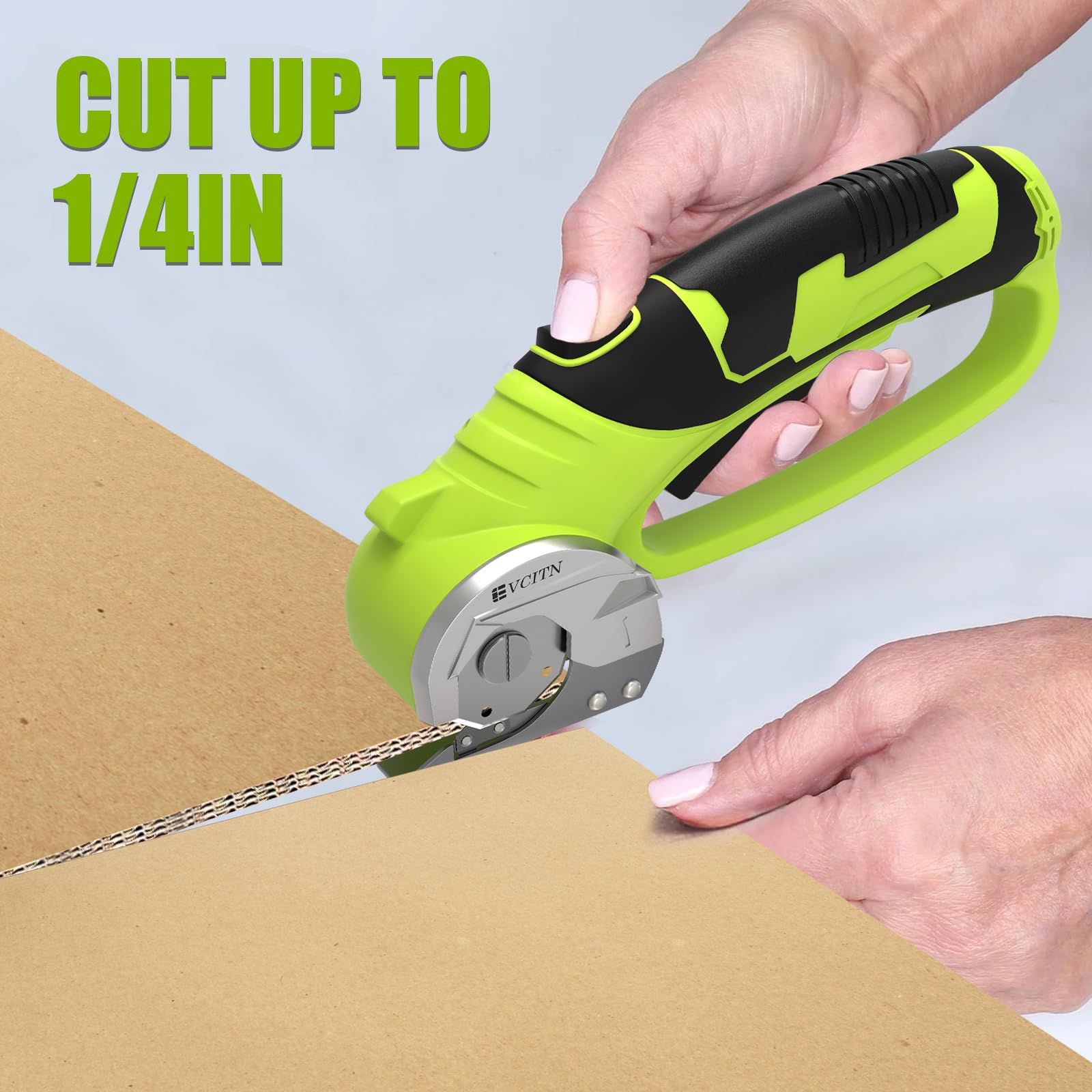 GARDTECH Cordless Electric Scissors 4V Rechargeable, Heavy Duty Rotary Cutter with LED for Cardboard, Fabric, Carpet & Crafts (Green)