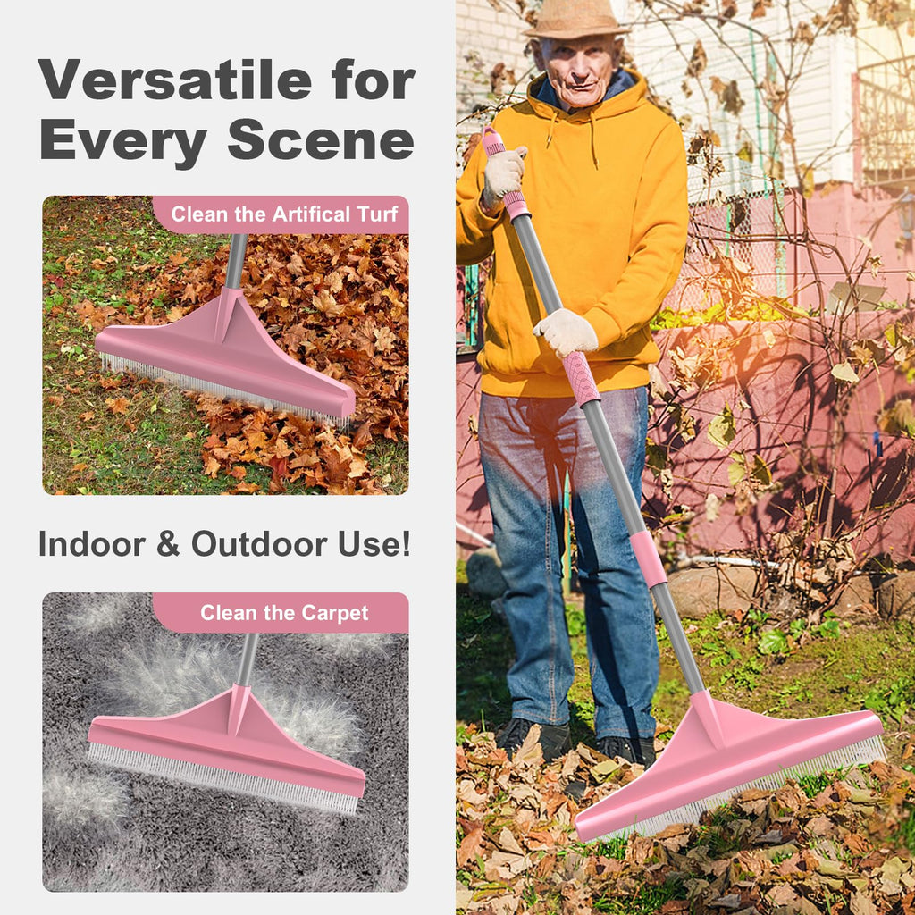 GARDTECH Artificial Turf Rake with Telescopic Steel Handle – 32-55 Inch Hand Rake for Artificial Grass, Carpet, Pet Hair & Leaves, 3-Piece Easy Storage, Pink
