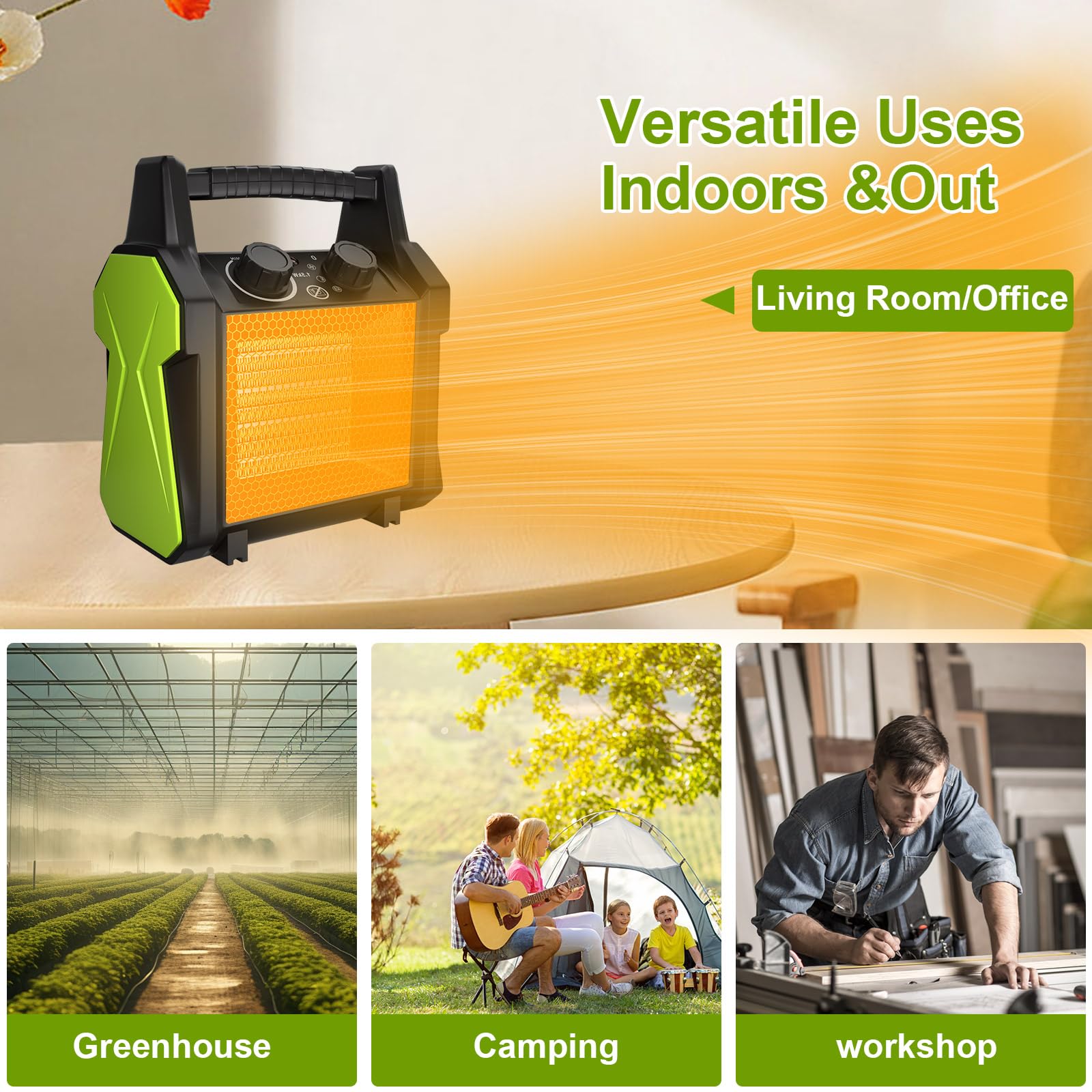 GARDTECH 1500W Outdoor Electric Heater – Fast Heat PTC Ceramic Space Heater with Overheat Protection, Portable for Patio, Garage, Workshop & Greenhouse