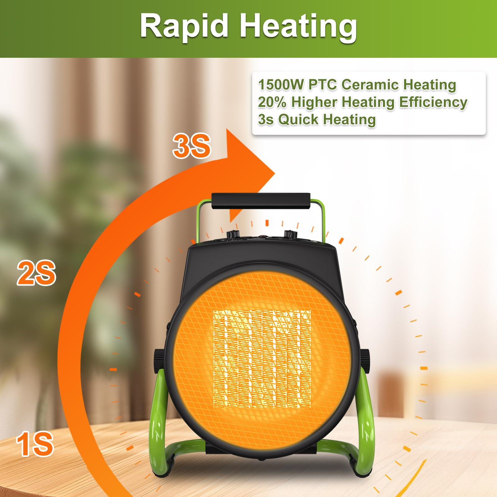 GARDTECH Outdoor Heater for Patio – Portable PTC Ceramic Electric Heater with Overheat Protection, Fast Heating for Garage, Workshop, Greenhouse & Tent