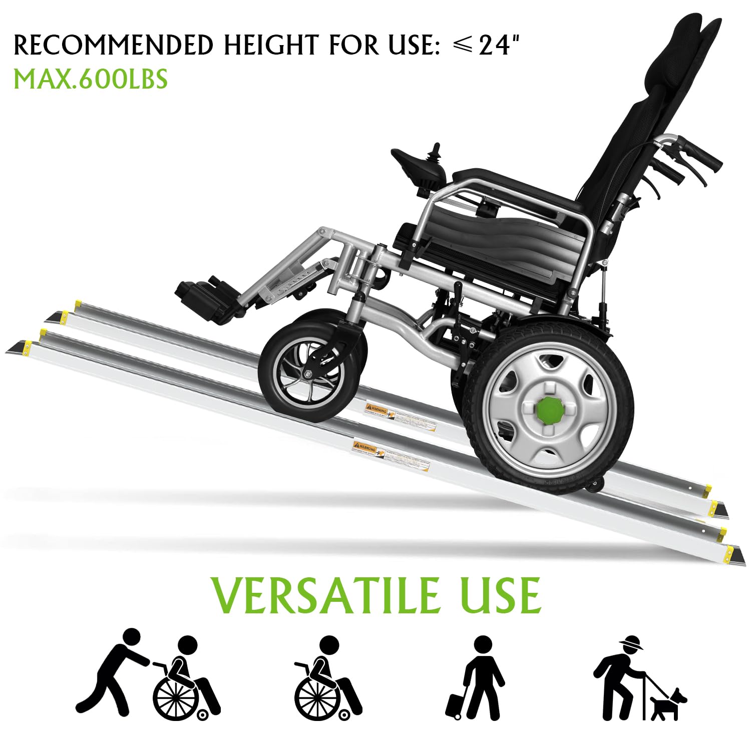 2.1m Adjustable Aluminum Wheelchair Ramp, 272kg Capacity Portable Telescopic Non-Slip Ramp for Home, Stairs & Steps