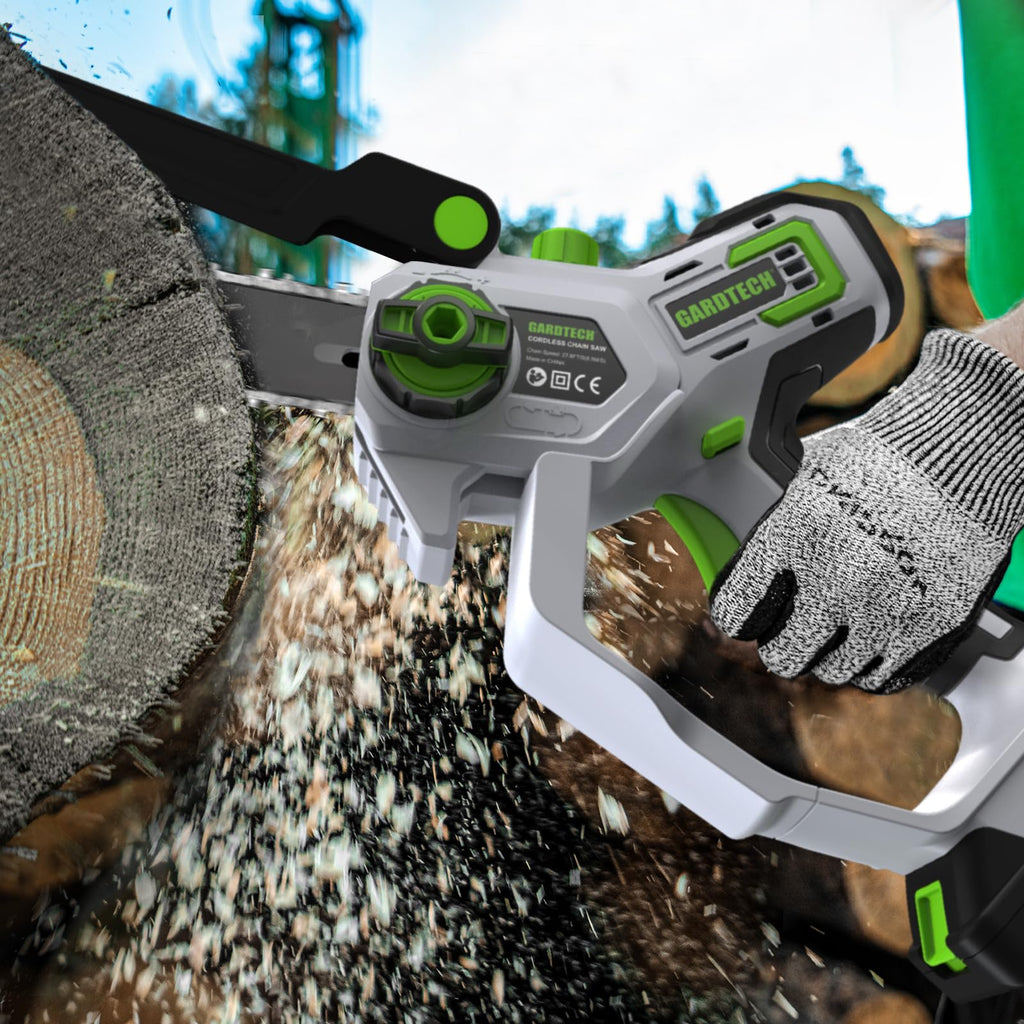 GARDTECH 8-Inch Mini Chainsaw Cordless, Portable Battery Powered Handheld Chain Saw with Dual Safety Lock for Wood Cutting & Pruning