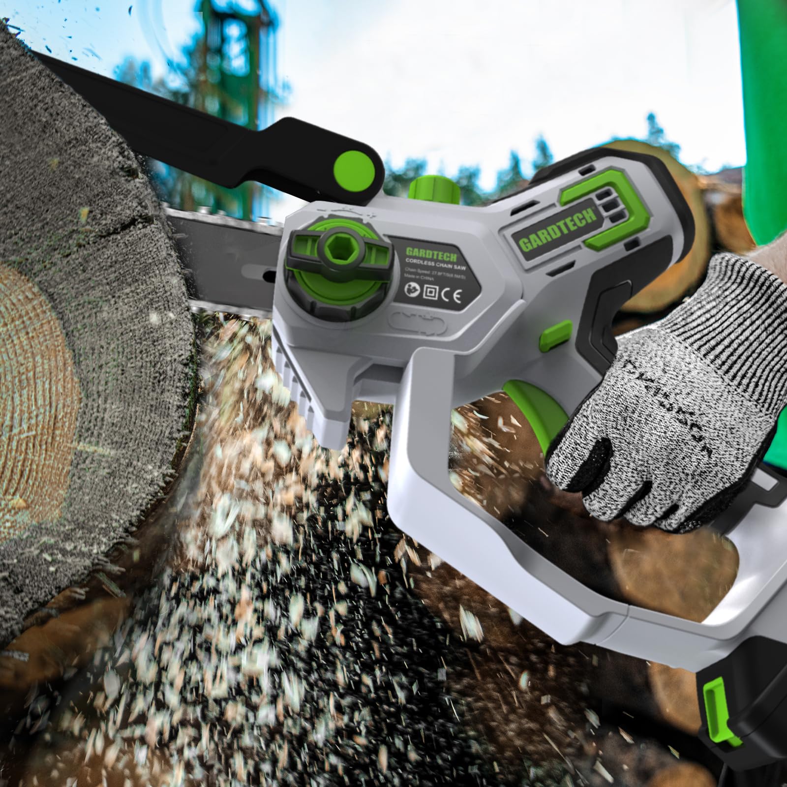 GARDTECH 8-Inch Mini Chainsaw Cordless, Portable Battery Powered Handheld Chain Saw with Dual Safety Lock for Wood Cutting & Pruning