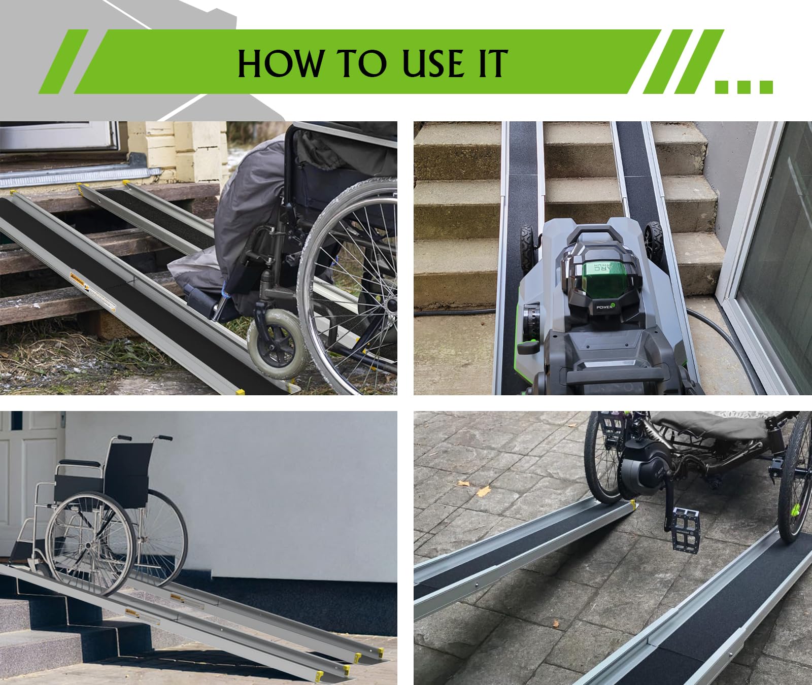 2.1m Adjustable Aluminum Wheelchair Ramp, 272kg Capacity Portable Telescopic Non-Slip Ramp for Home, Stairs & Steps
