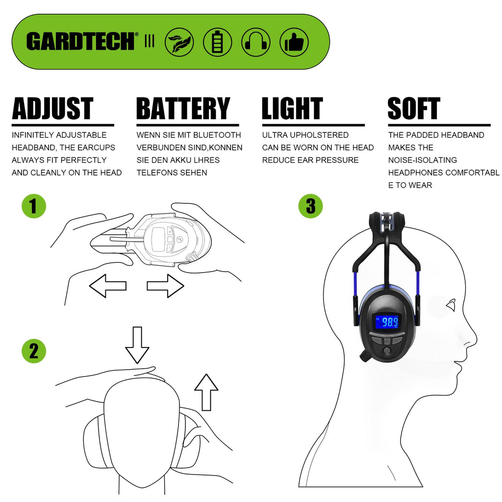 GARDTECH Hearing Protection with Bluetooth, FM Radio Earmuffs, NRR 29dB Hearing Protection Headphones